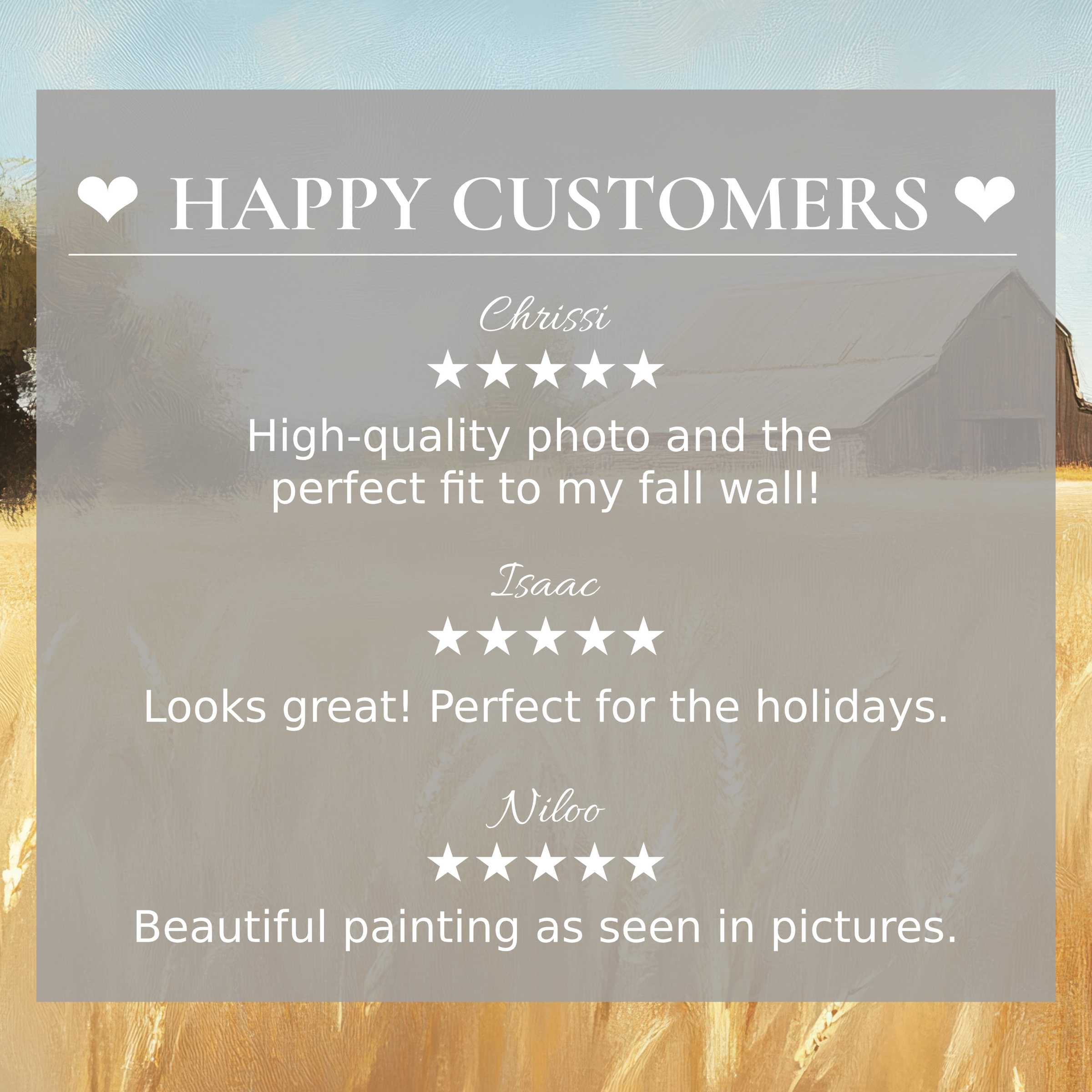 Refined farmhouse art for Frame TV with abstract sunset tones, showcasing happy customer reviews to inspire trust and style