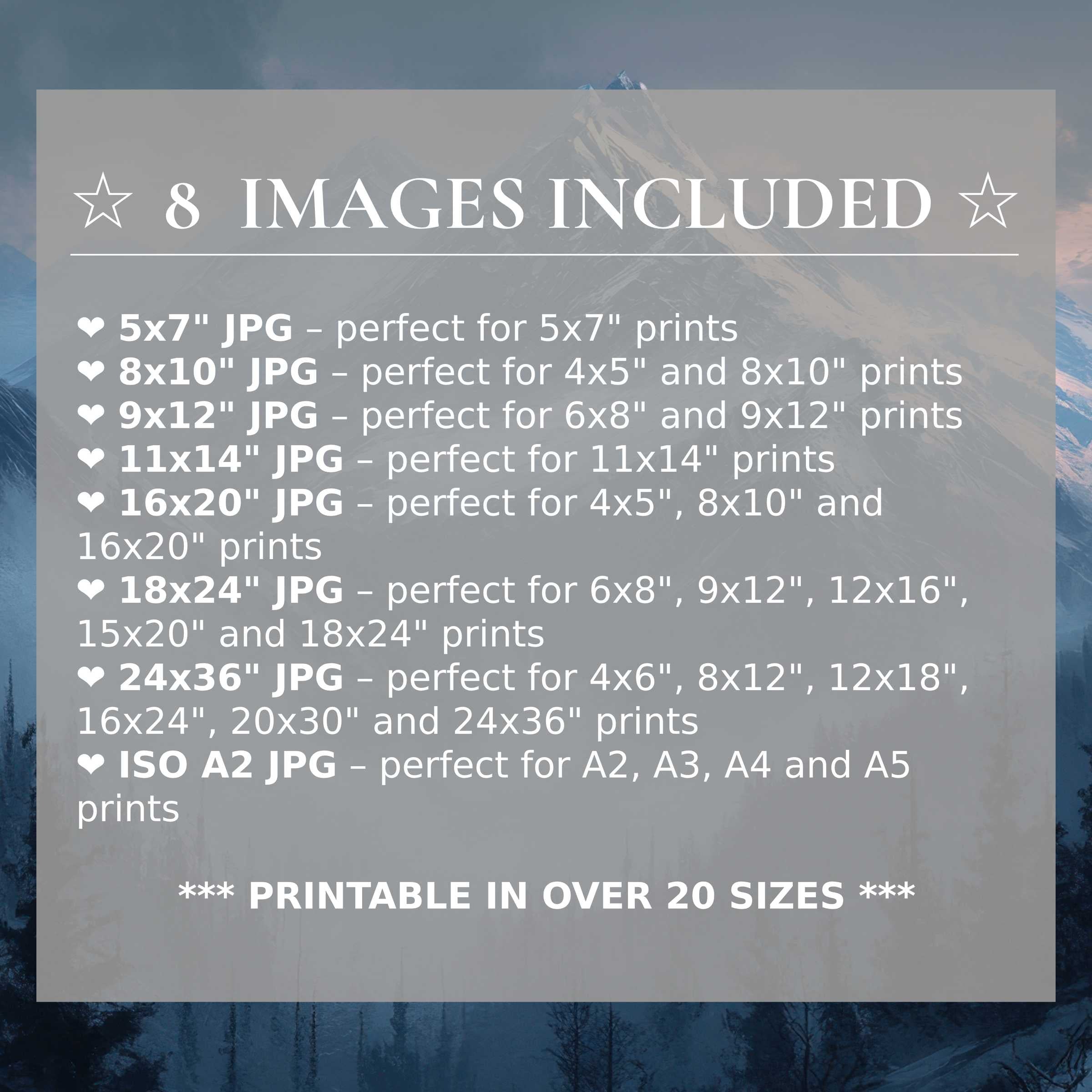 Radiant landscape digital print with serene blues and crisp whites, elevating modern interiors with 8 high-quality sizes included