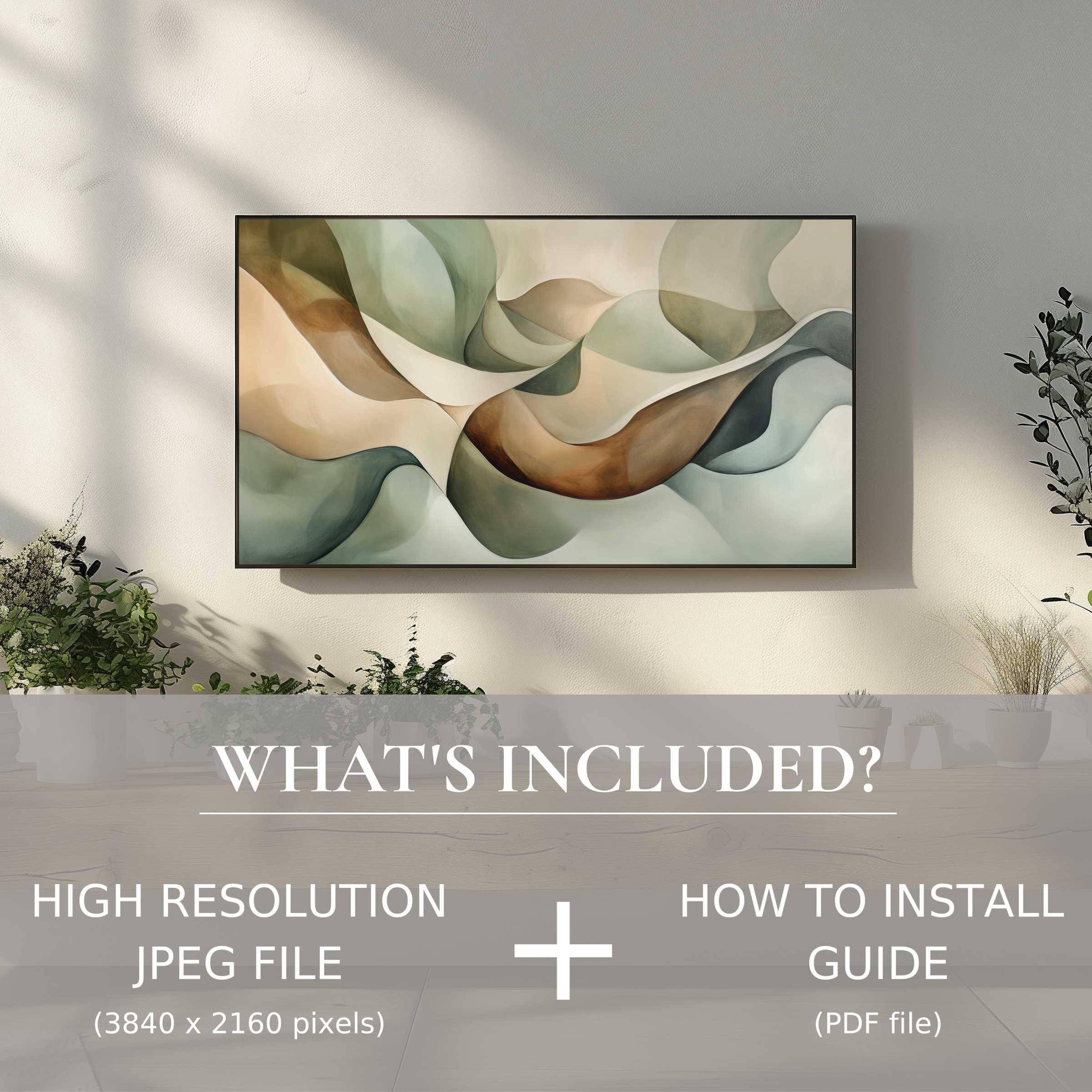 Elegant modern digital TV art download with soothing abstract design; easy digital use elevates your living space ambiance