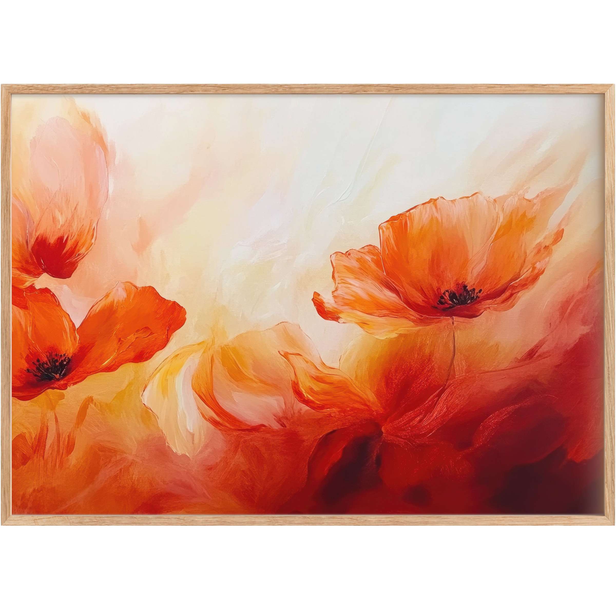 Vibrant floral printable wall art in fiery orange and soft cream, radiating warmth and elevating contemporary living spaces with bold elegance