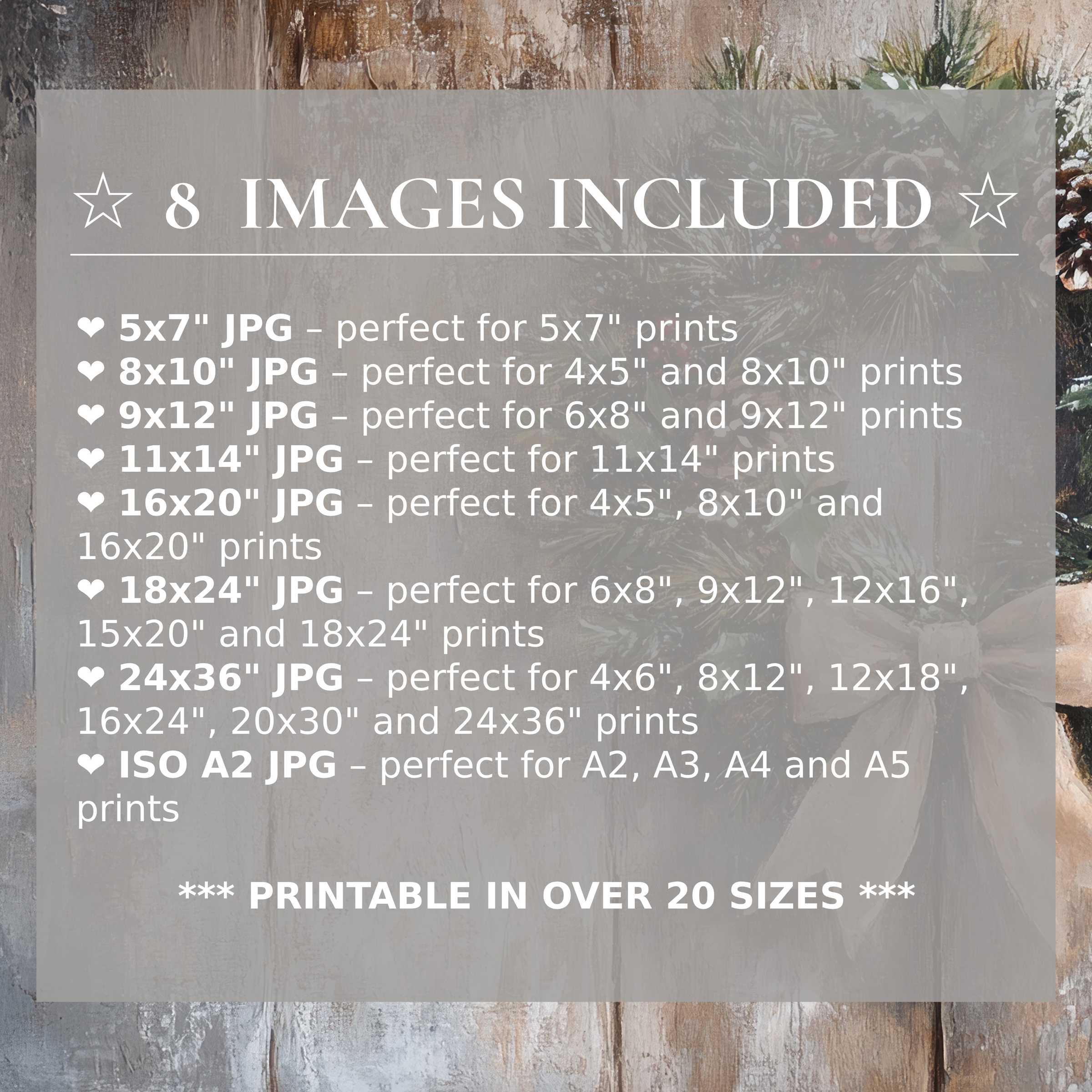 Radiant Christmas digital print in warm rustic tones, delivered in 8 high-quality sizes included for versatile, elegant modern interiors