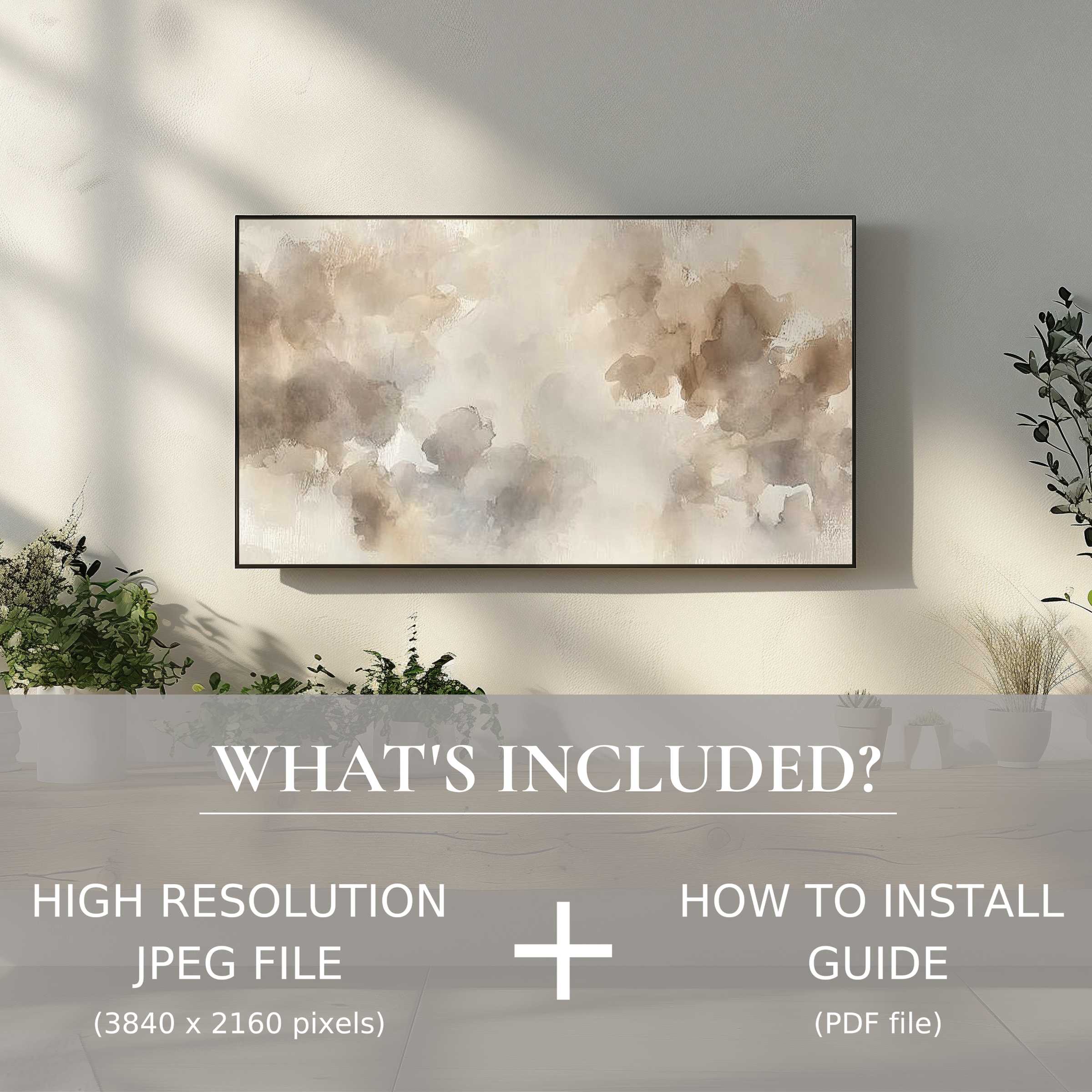 Neutral digital TV art download showcasing soft abstract tones, easily enhancing modern living spaces with elegant digital decor