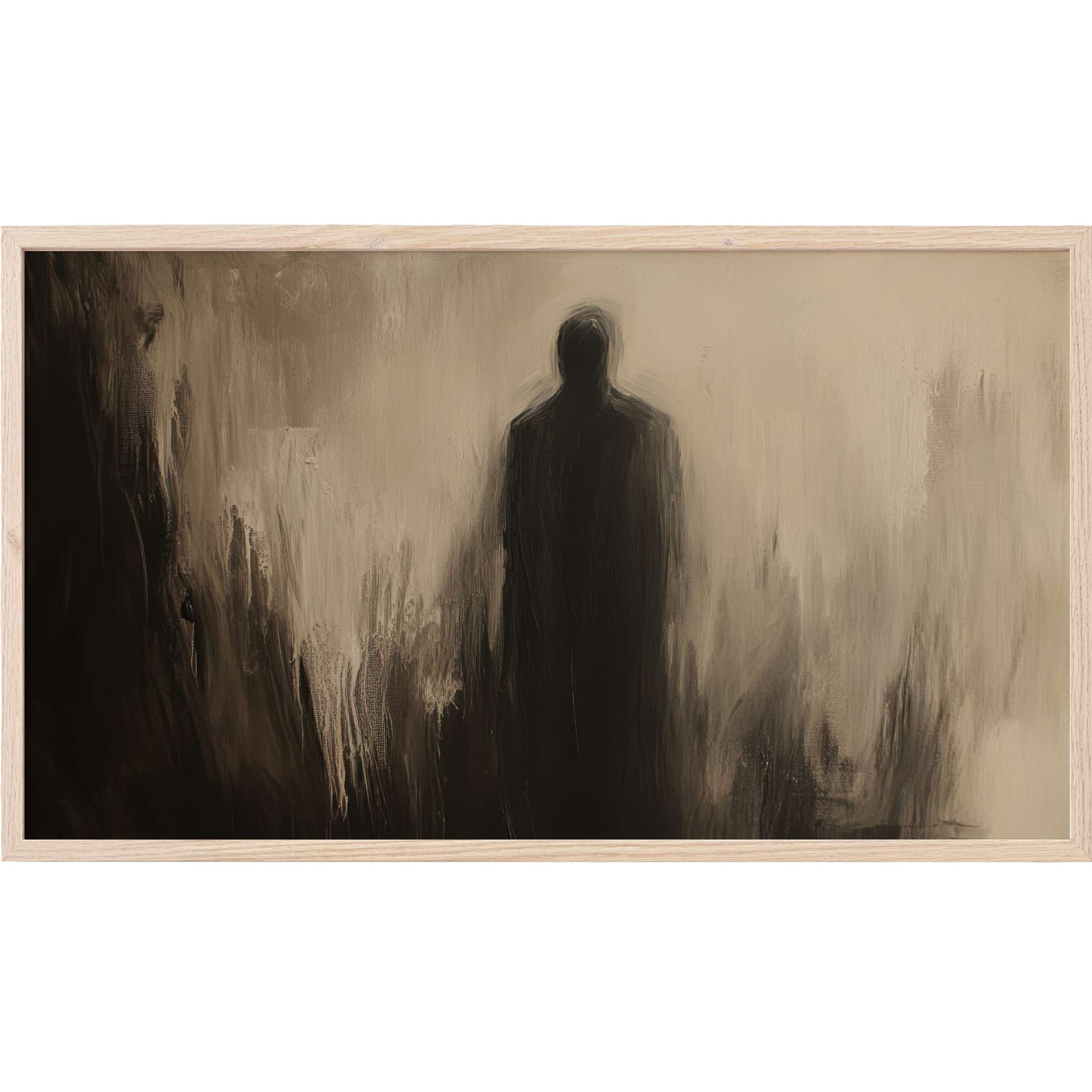 Abstract dark silhouette in smoky browns and creams with textured brushstrokes, elegant halloween Frame TV Art