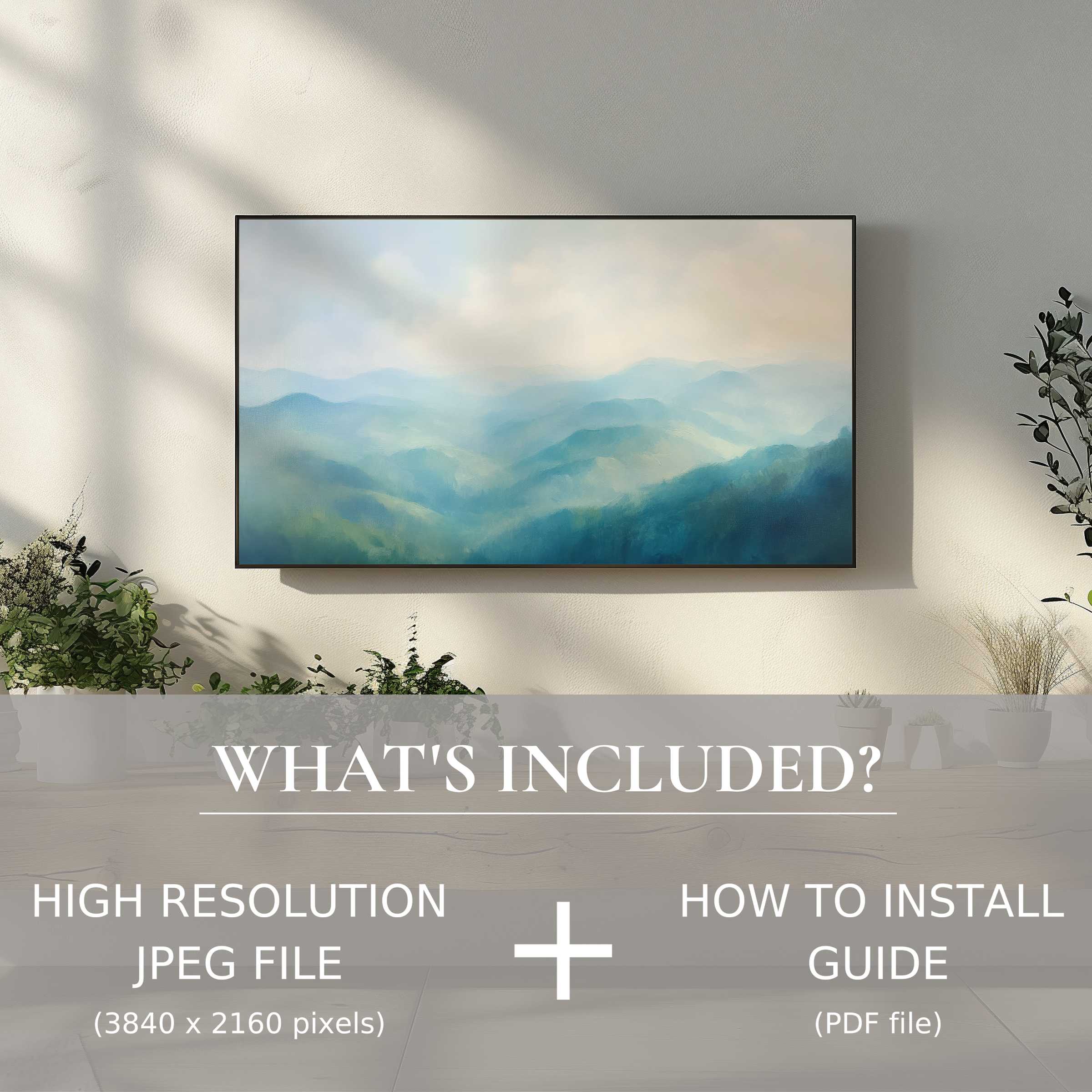 Elegant summer digital TV art download enhances living spaces with easy digital use and serene mountain landscape