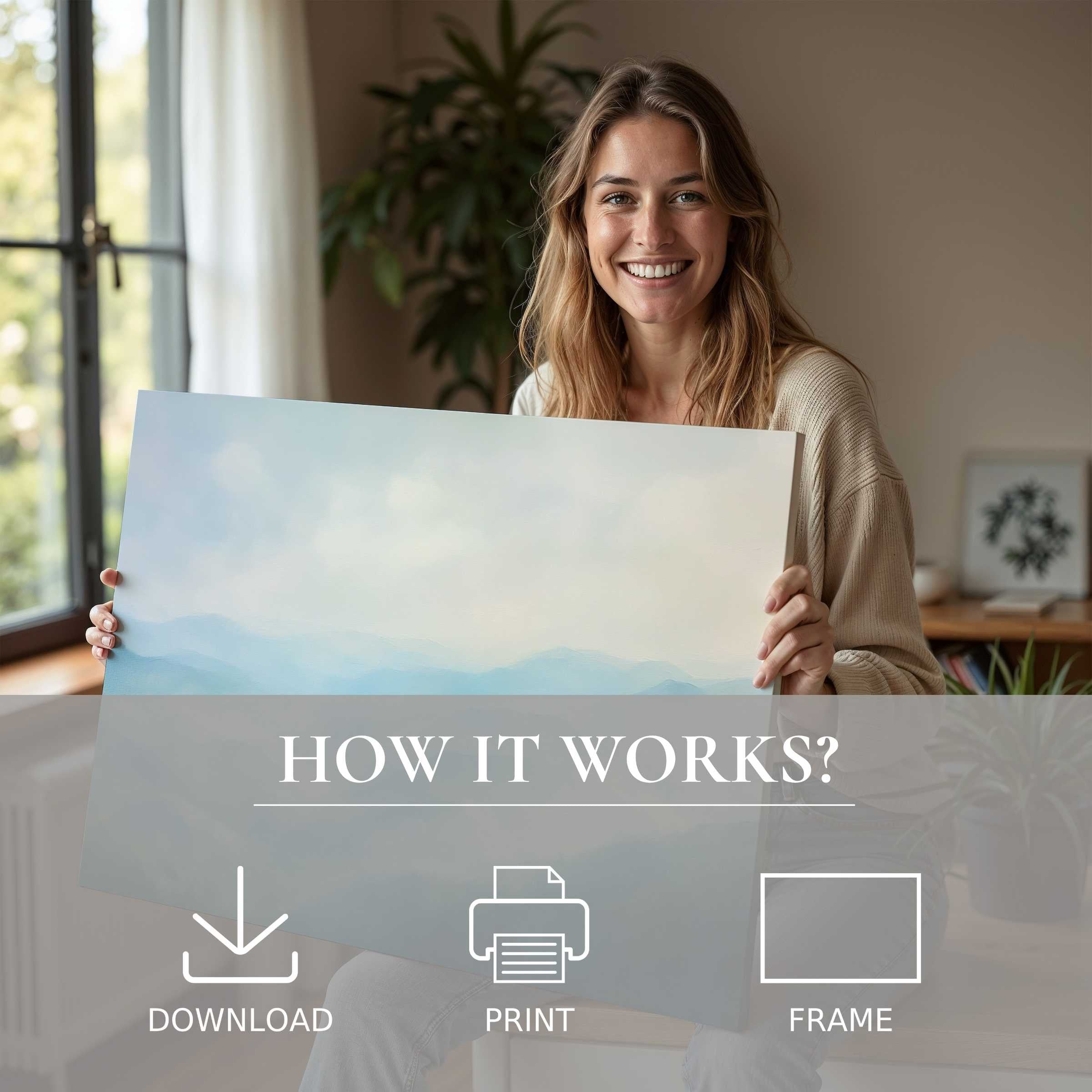 Bright summer digital art print radiates tranquility and joy in a modern home, blending ease and elegant living