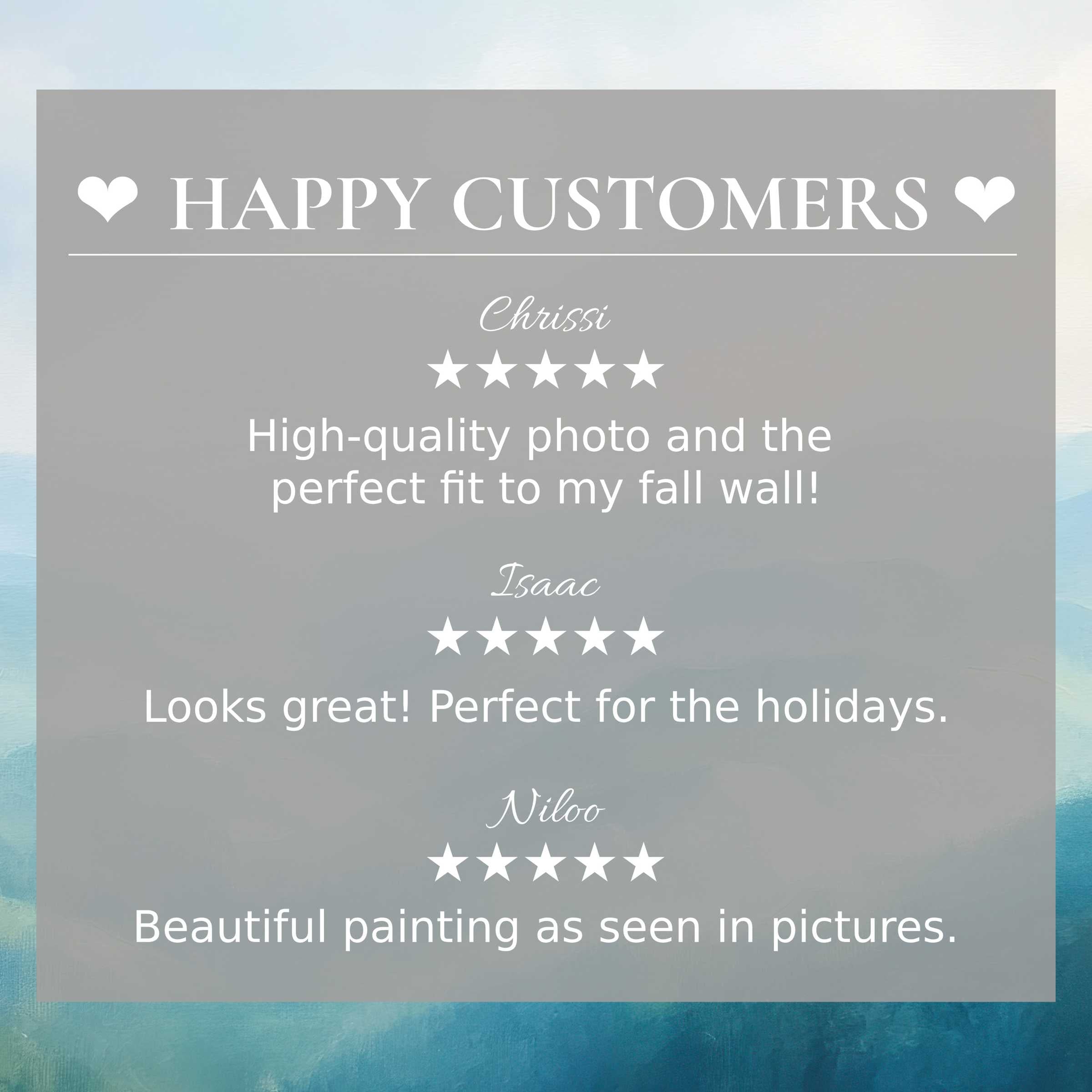 Elegant summer art for Frame TV with abstract sunset hues, showcasing happy customer reviews that build trust