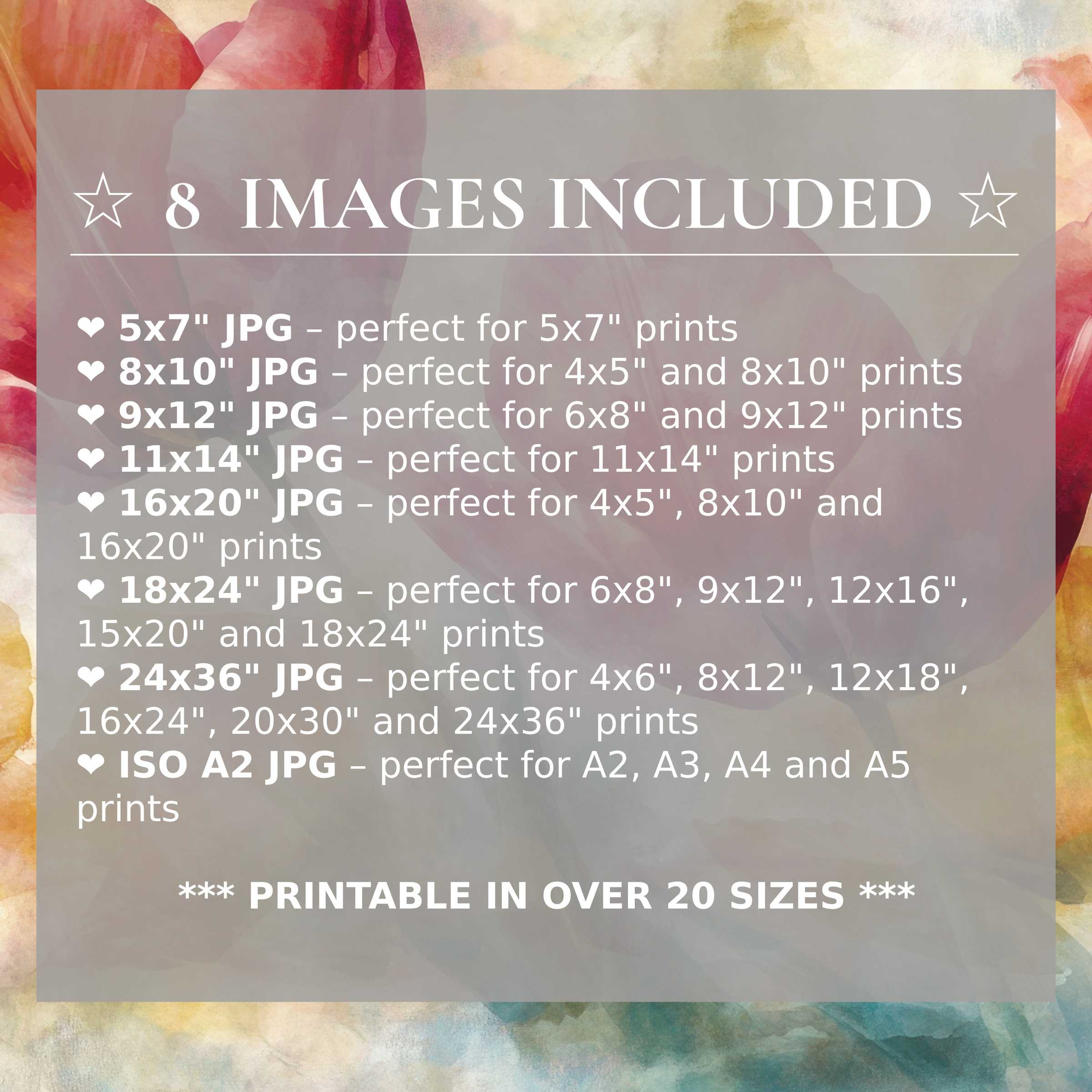 Floral digital print in radiant reds and soft pastels, elevating modern interiors with style and 8 premium sizes included