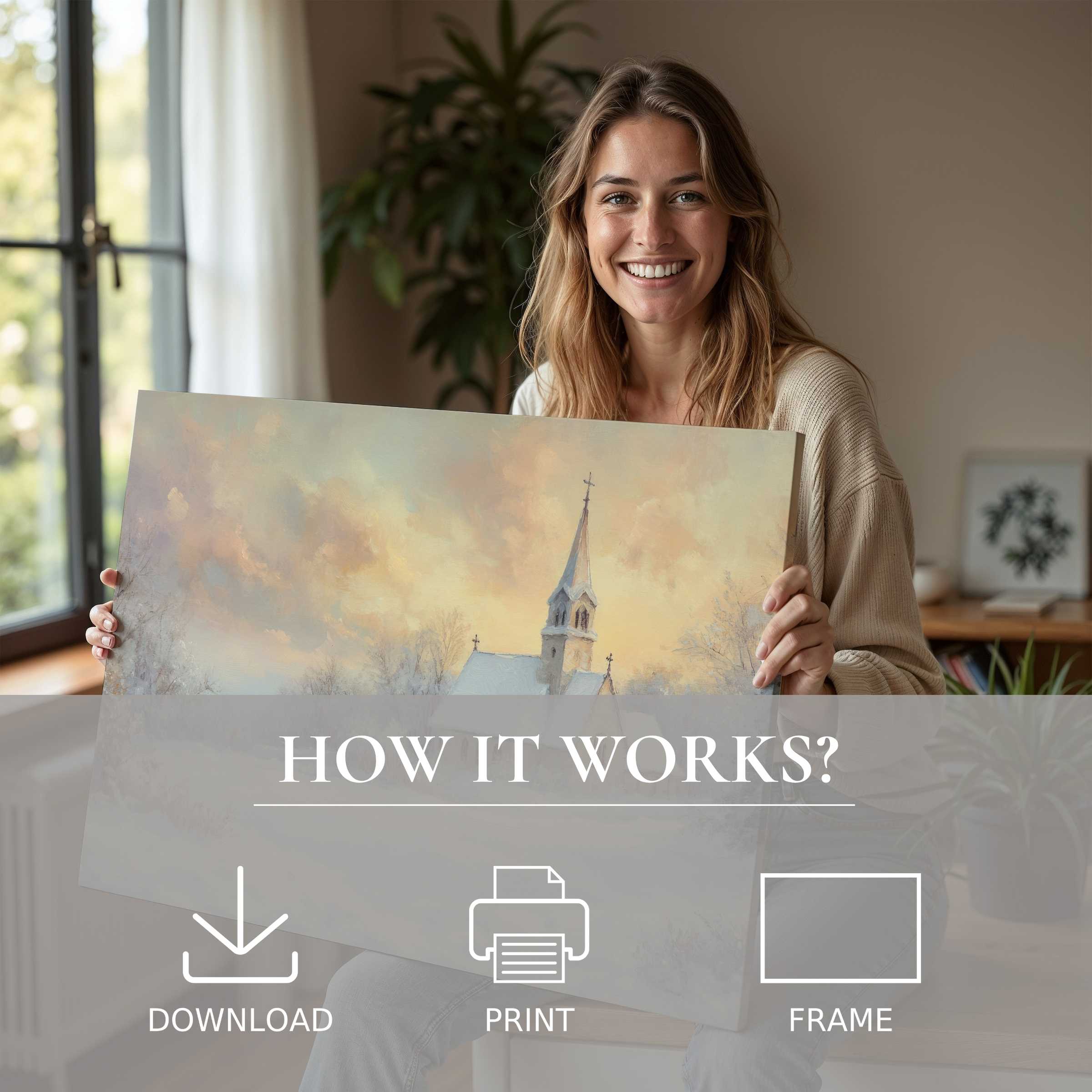 Radiant Christmas digital art print illuminating a stylish home, evoking warmth and serene joy through effortless art living