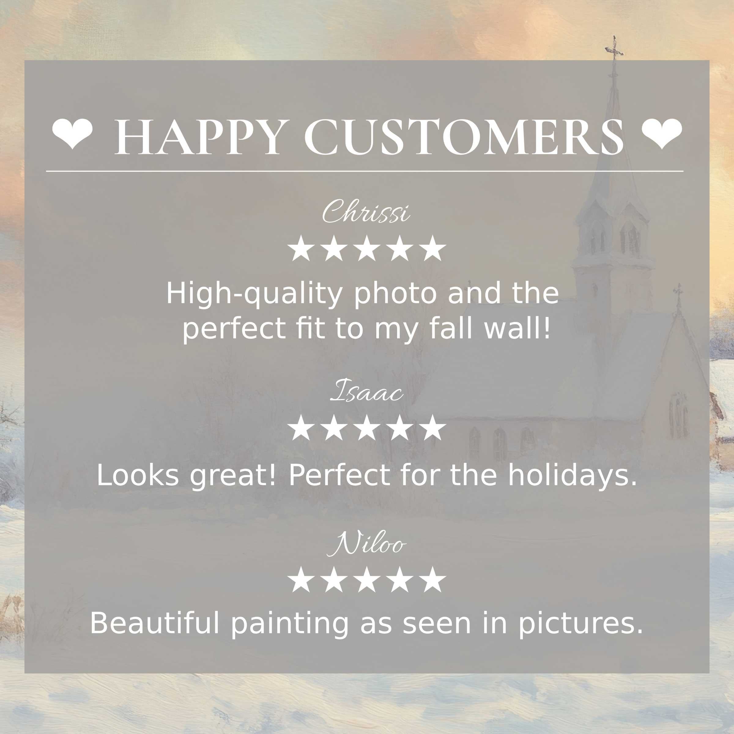 Elegant christmas art for Frame TV with abstract sunset hues, showcasing happy customer reviews to inspire trust and style