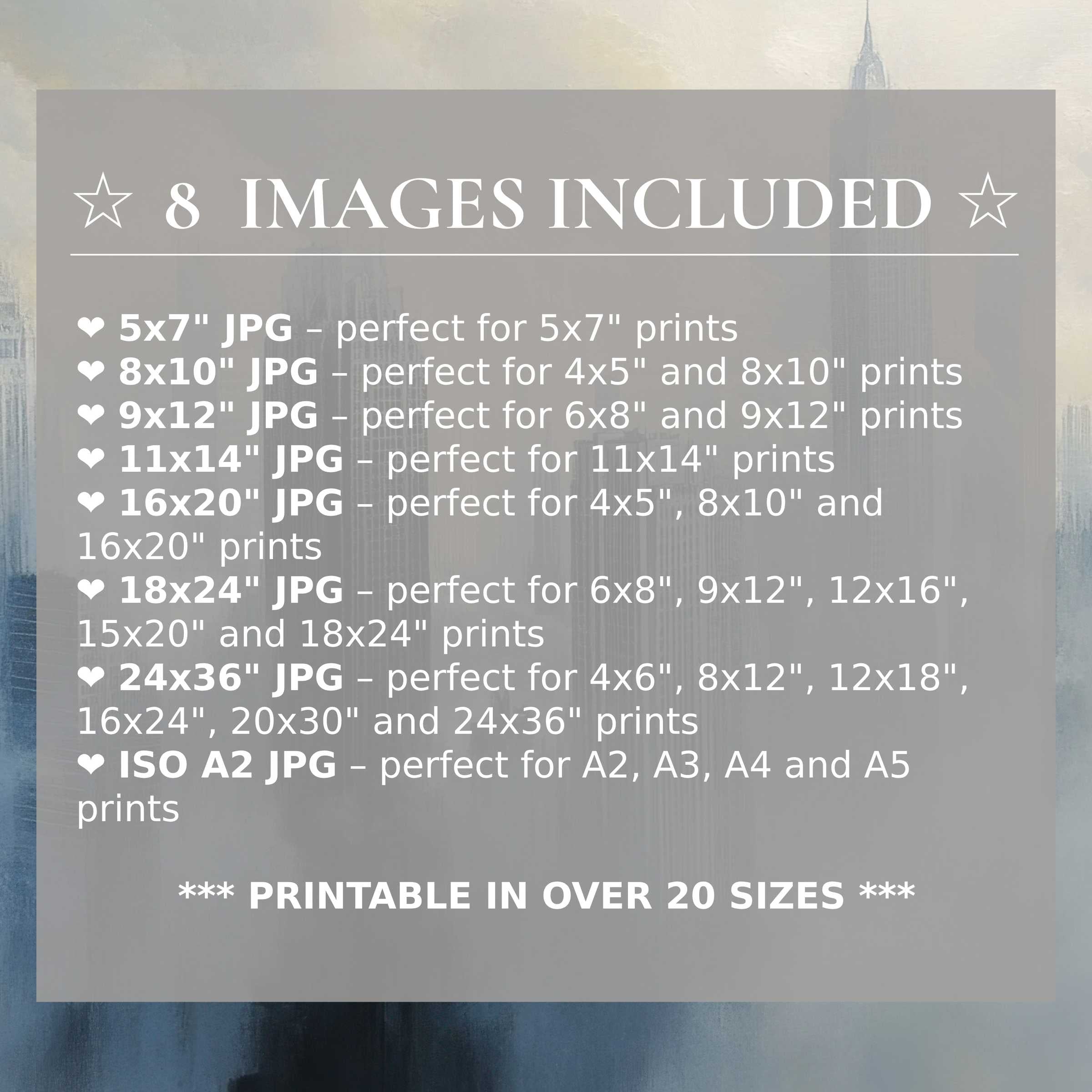 Urban digital print blending serene grays and moody blues, radiantly elevating modern interiors with 8 high-quality sizes included