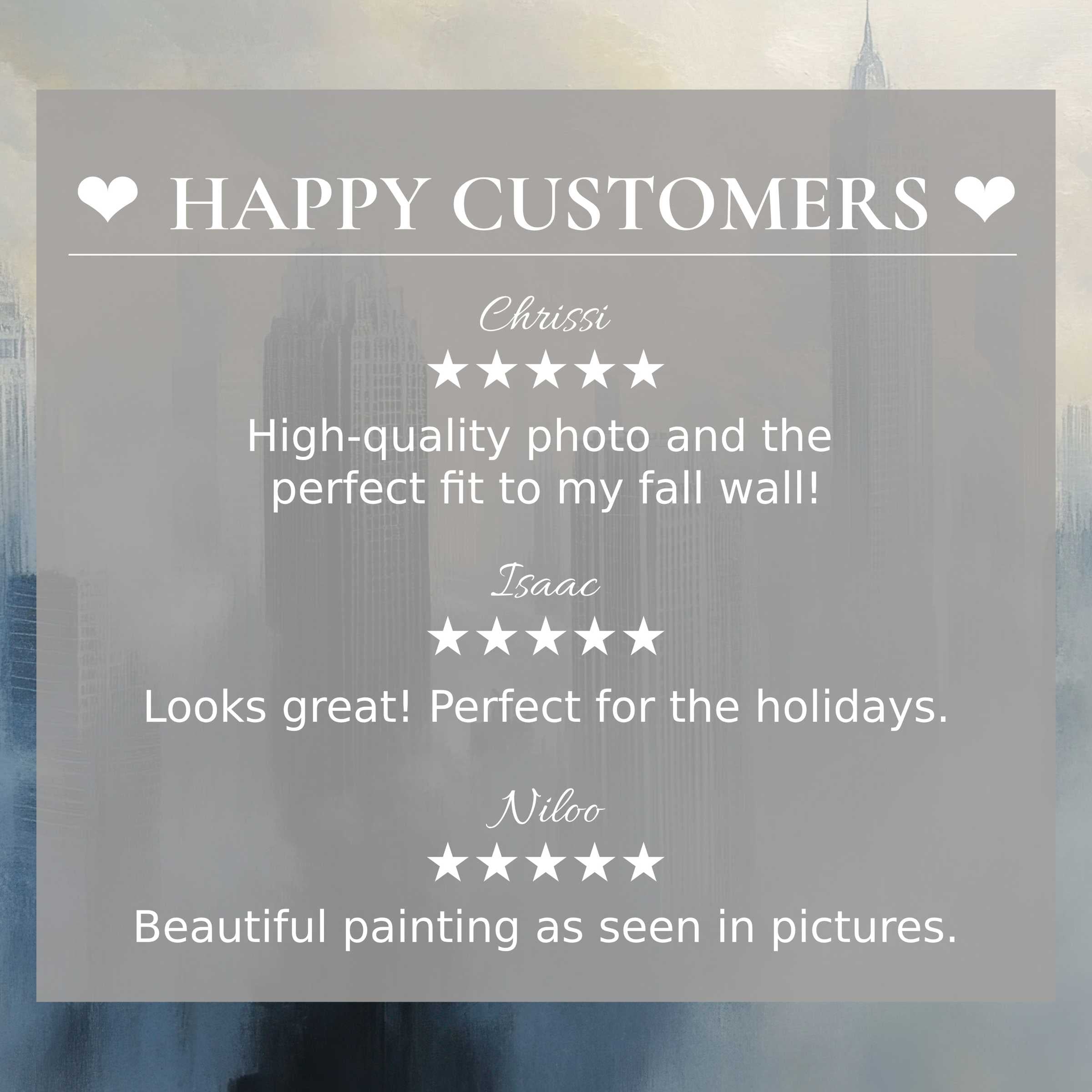 Urban art for Frame TV with abstract cityscape hues, featuring happy customer reviews that inspire trust and elegance