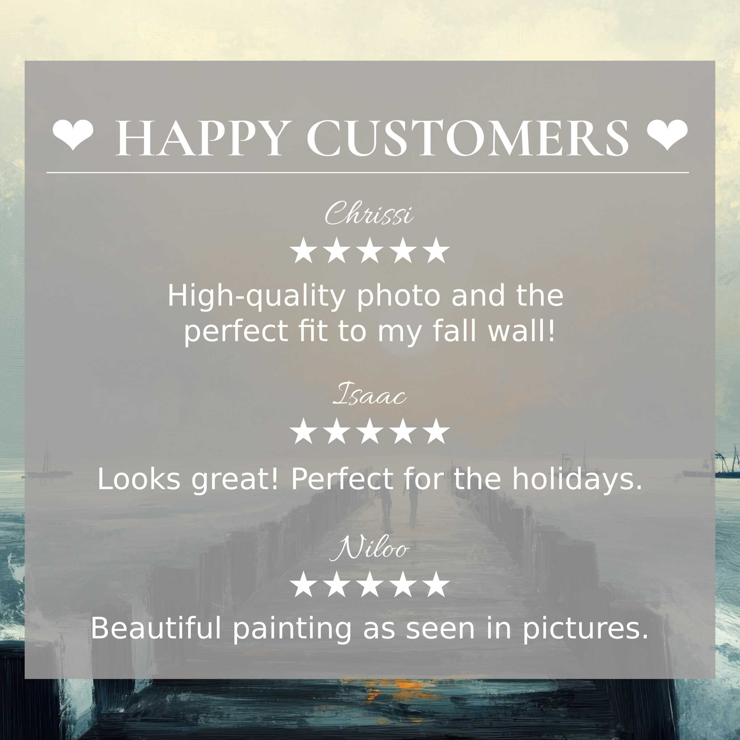 Beach art for Frame TV with abstract sunset tones and glowing reviews, showcasing happy customer trust and refined style