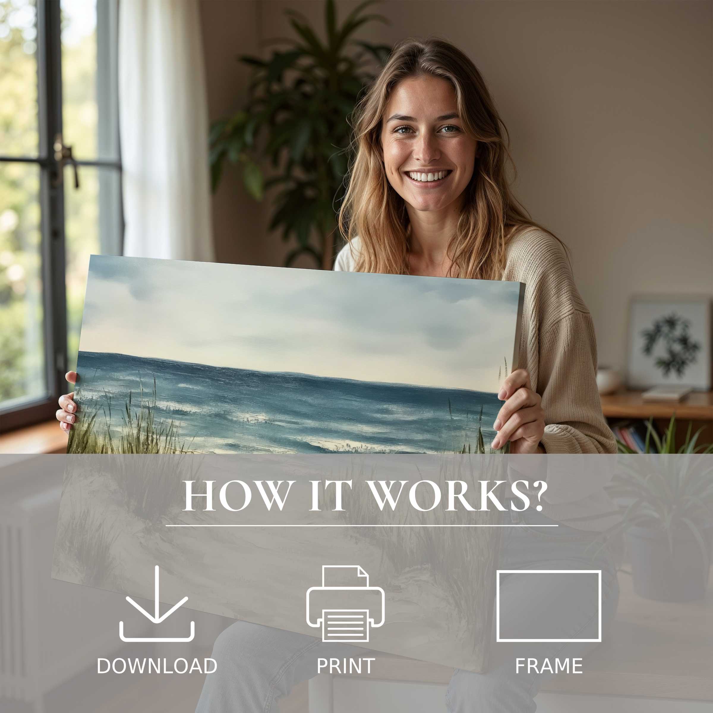 Graceful landscape digital art print embraced in a stylish home, evoking serene joy and effortless art living