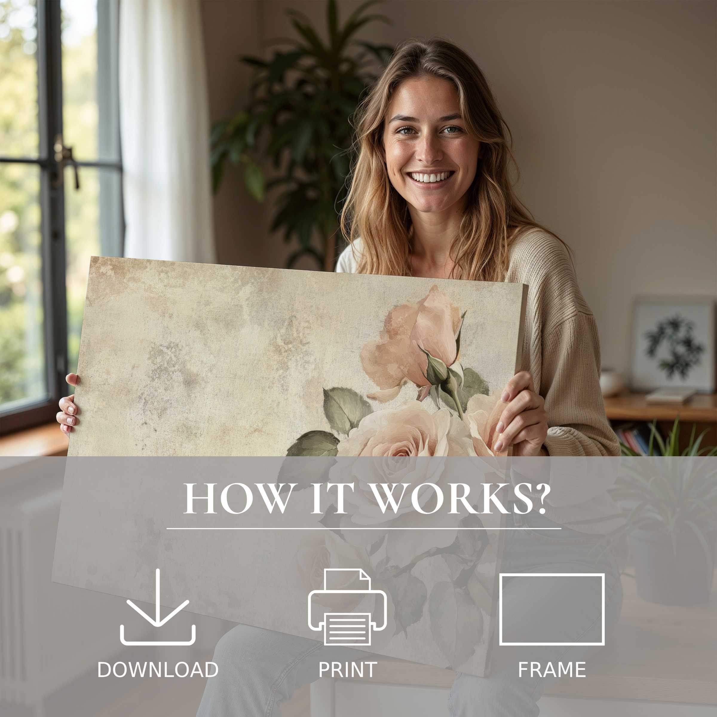 A serene moment in a modern home, where spring digital art print brings calming floral elegance and effortless style to everyday living