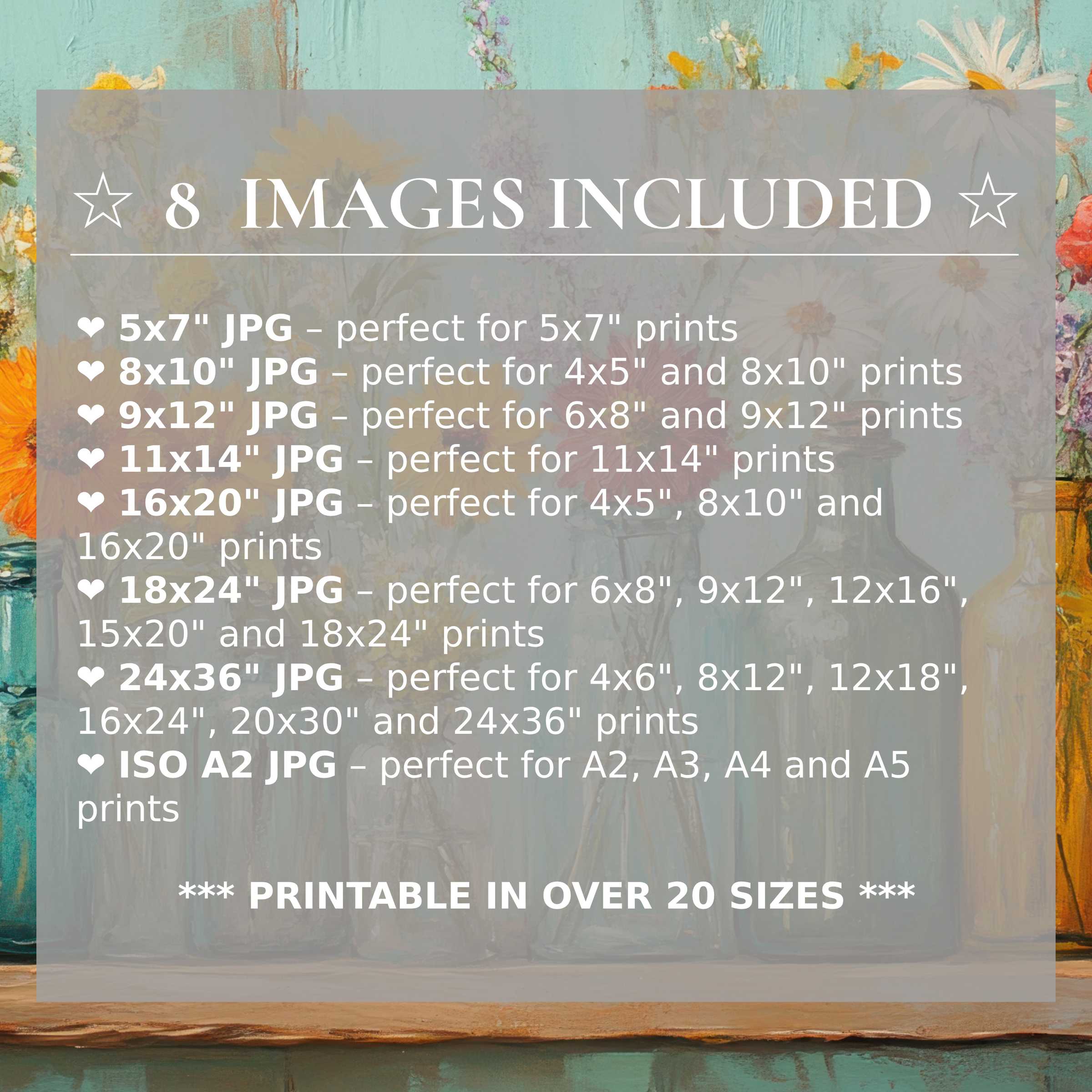 Boho digital print with radiant turquoise, soft petals, and warm orange hues, delivered in 8 high-quality sizes to elevate modern interiors with versatile, stylish charm