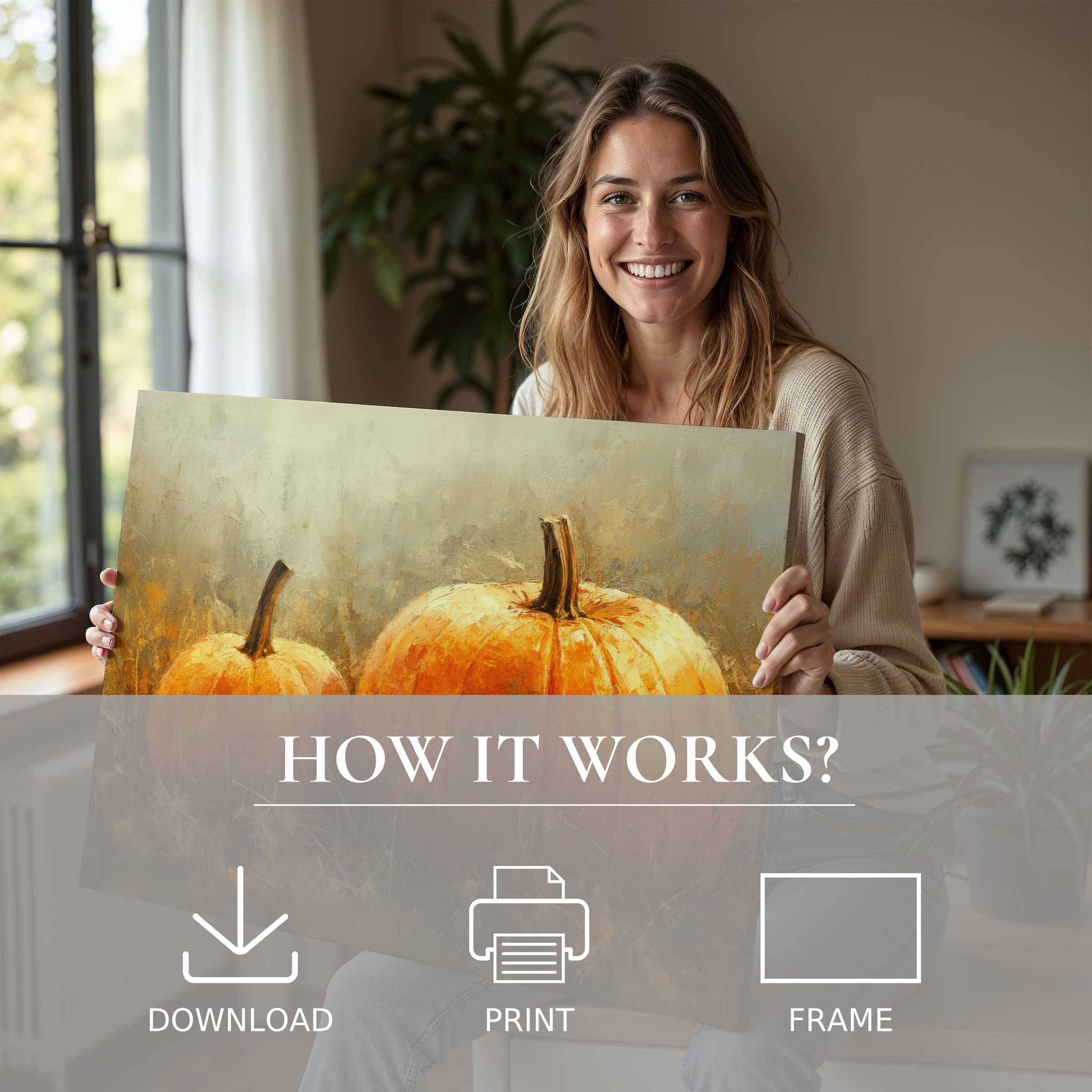 Radiant fall digital art print embraced in a sunlit modern home, capturing warmth and effortless elegance in decor