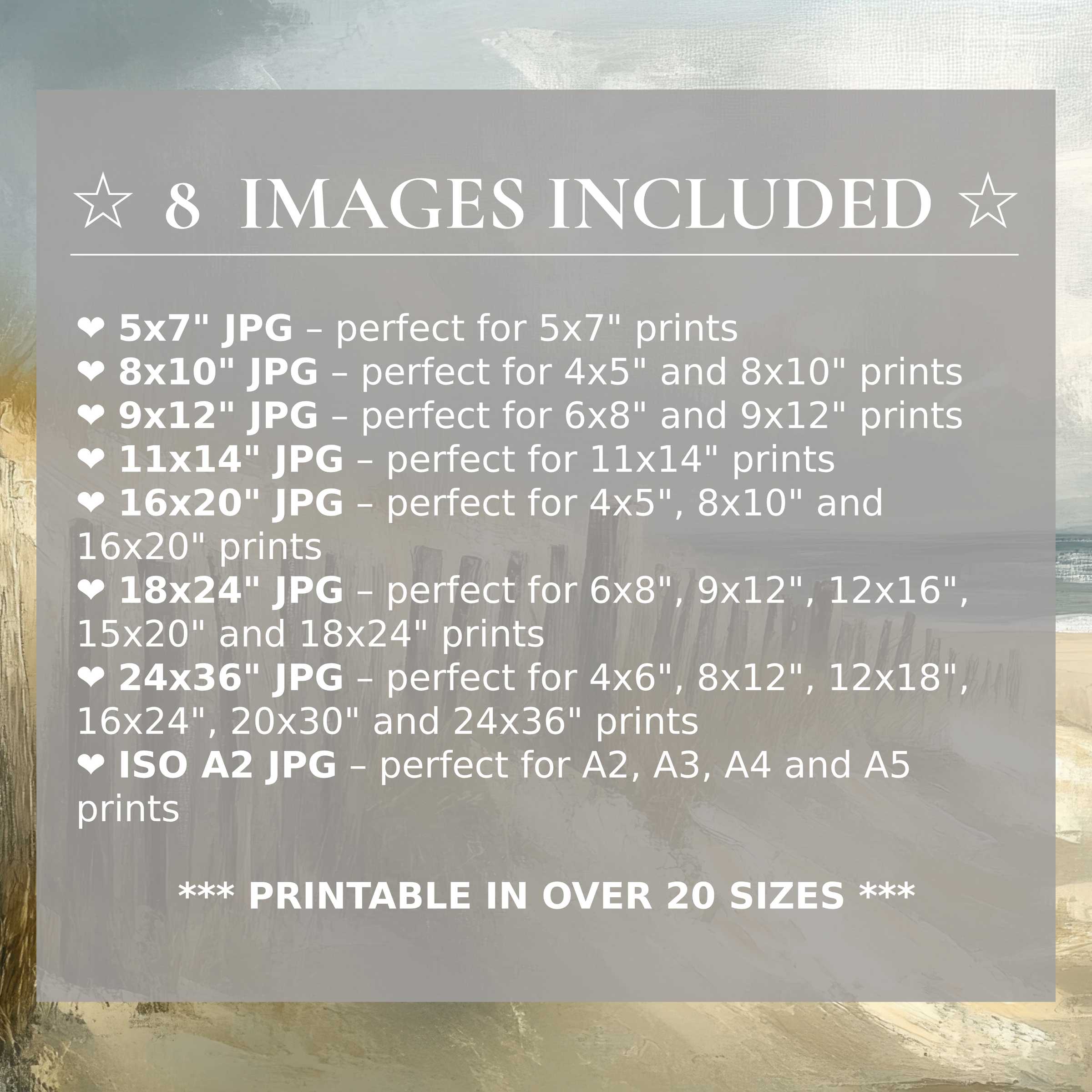 Radiant beach digital print in serene blue and sandy tones, elevating modern interiors with versatile style; 8 high-quality sizes included