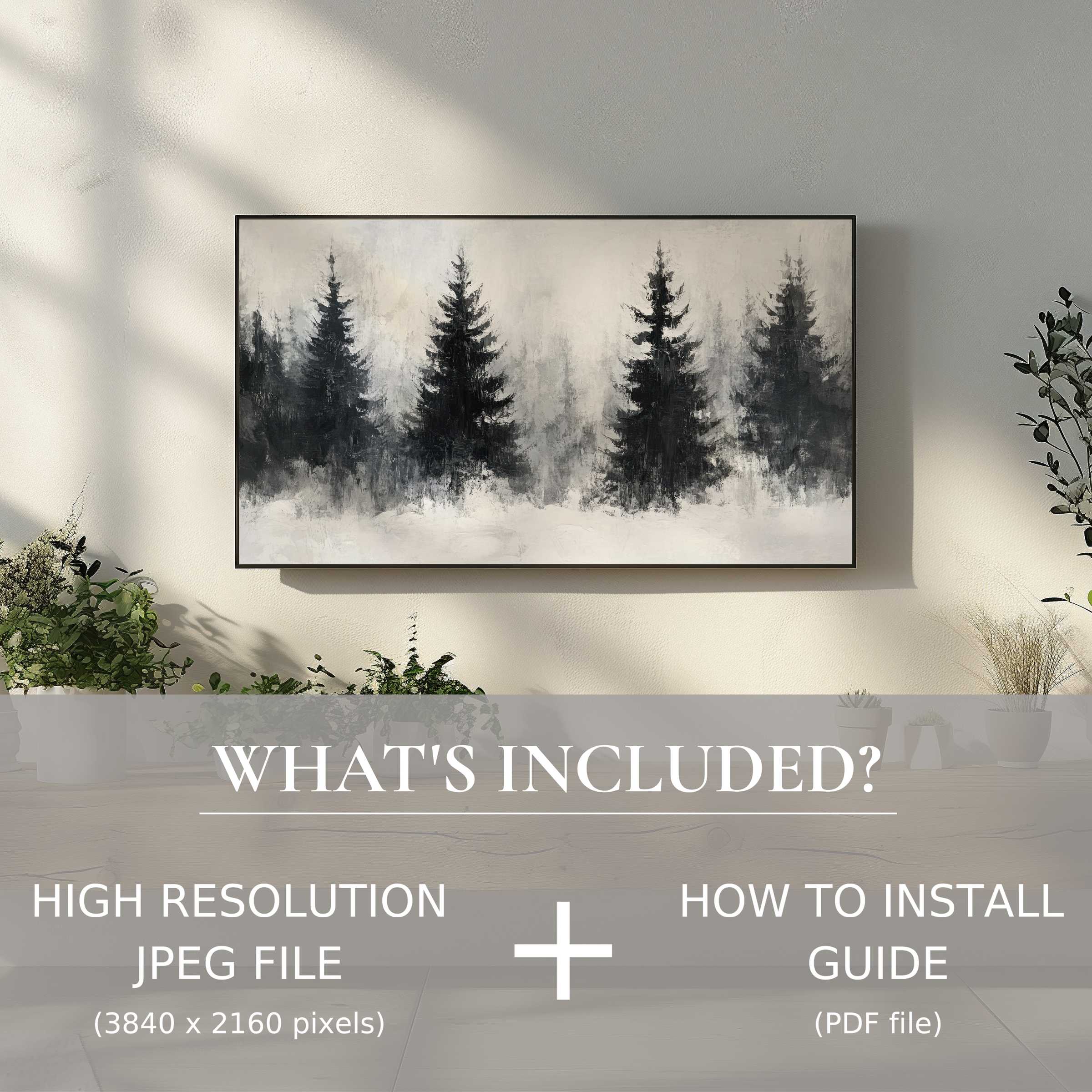 Elegant tree digital TV art download enhances any modern living space with easy digital use and a serene forest scene