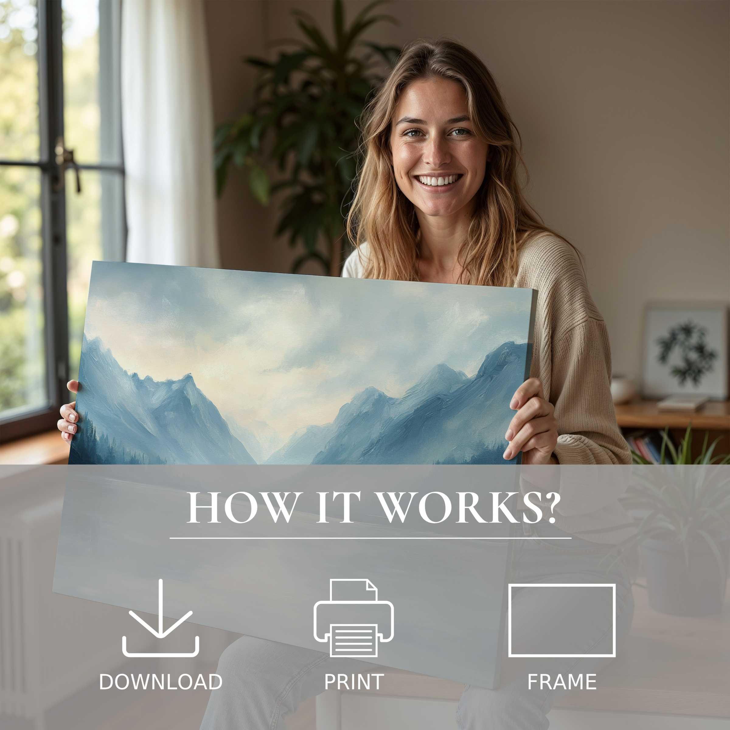 A radiant moment of connection with a serene landscape digital art print, transforming modern living with effortless beauty