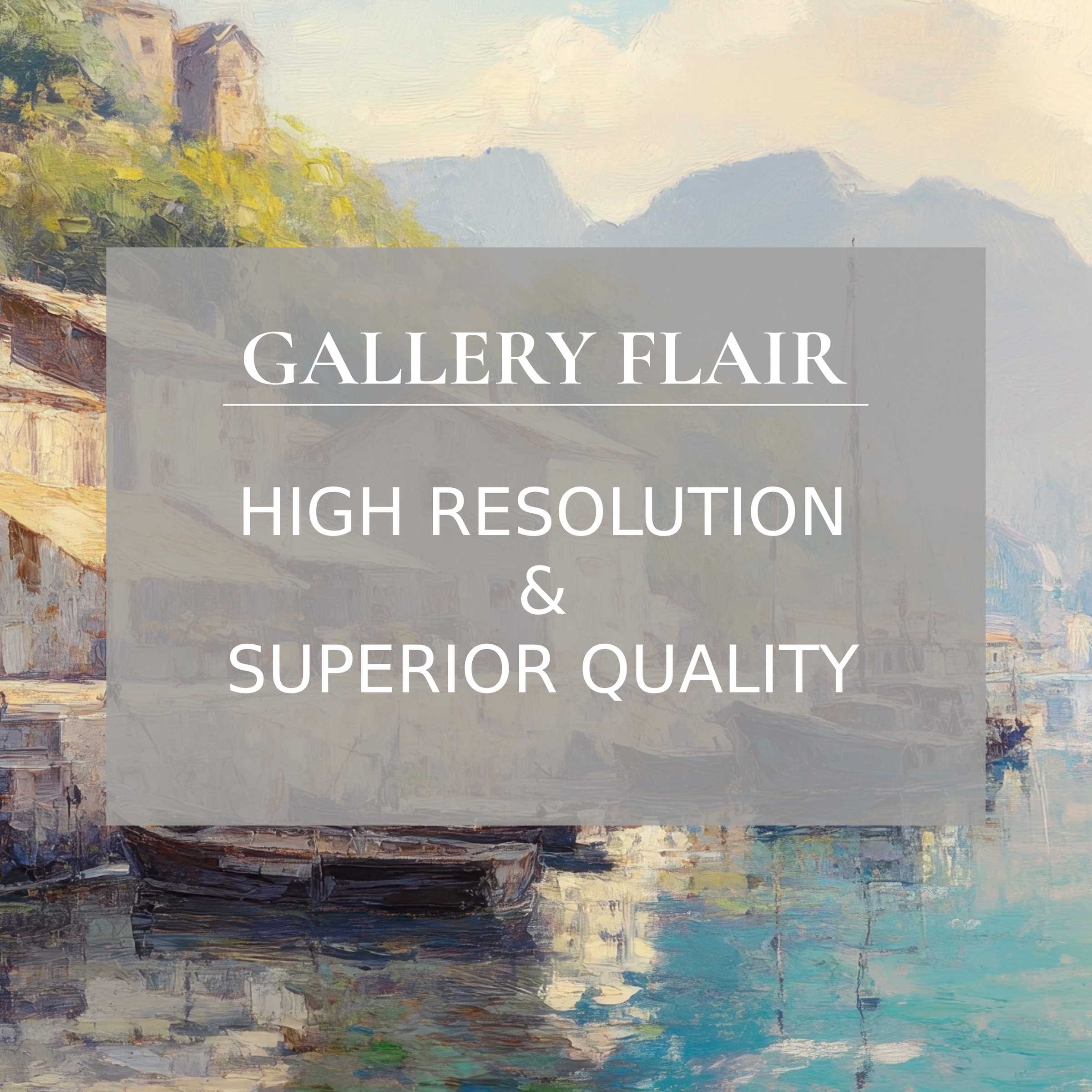 Vintage printable art capturing a serene coastal village scene in radiant, finely detailed brushstrokes, elevating modern interiors with timeless charm