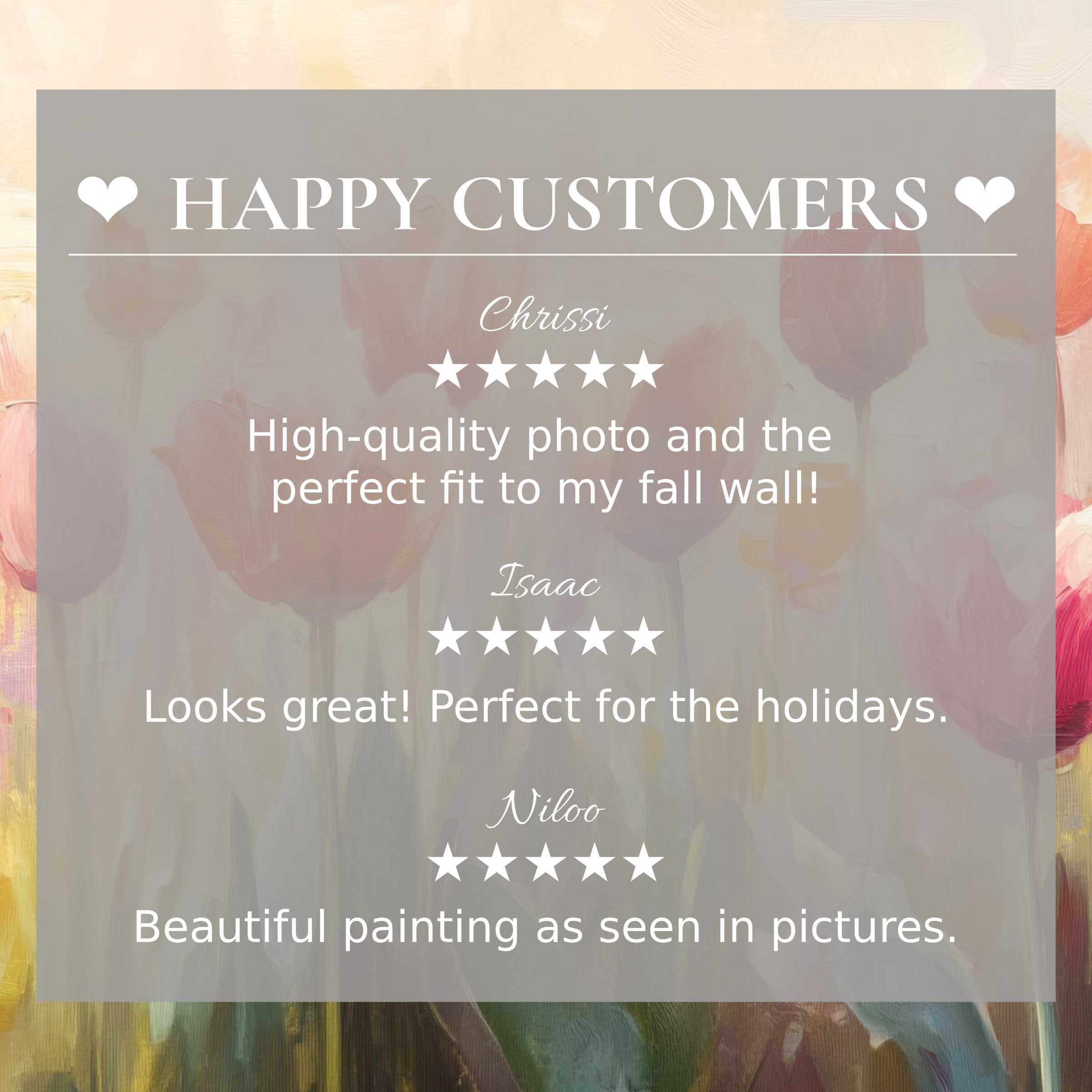 Botanical art for Frame TV with abstract floral backdrop, showcasing happy customer reviews and refined, elegant style