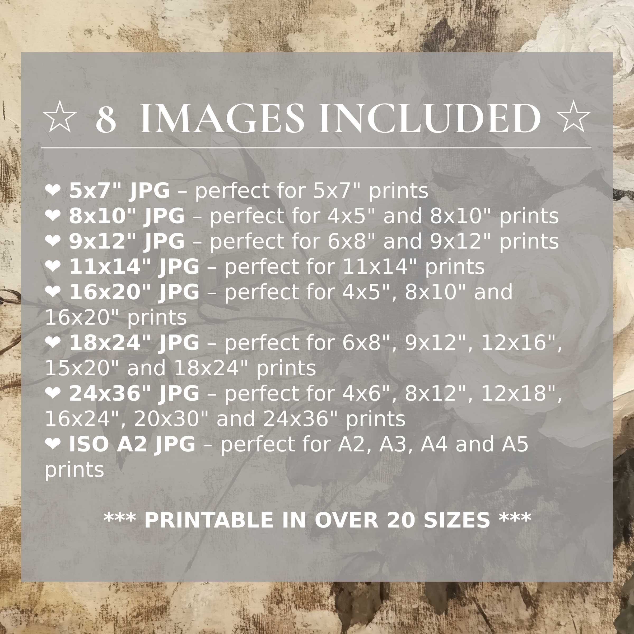 Radiant spring digital print in soft beige and white hues, included in 8 high-quality sizes to elevate modern interiors with effortless style and versatile luxury