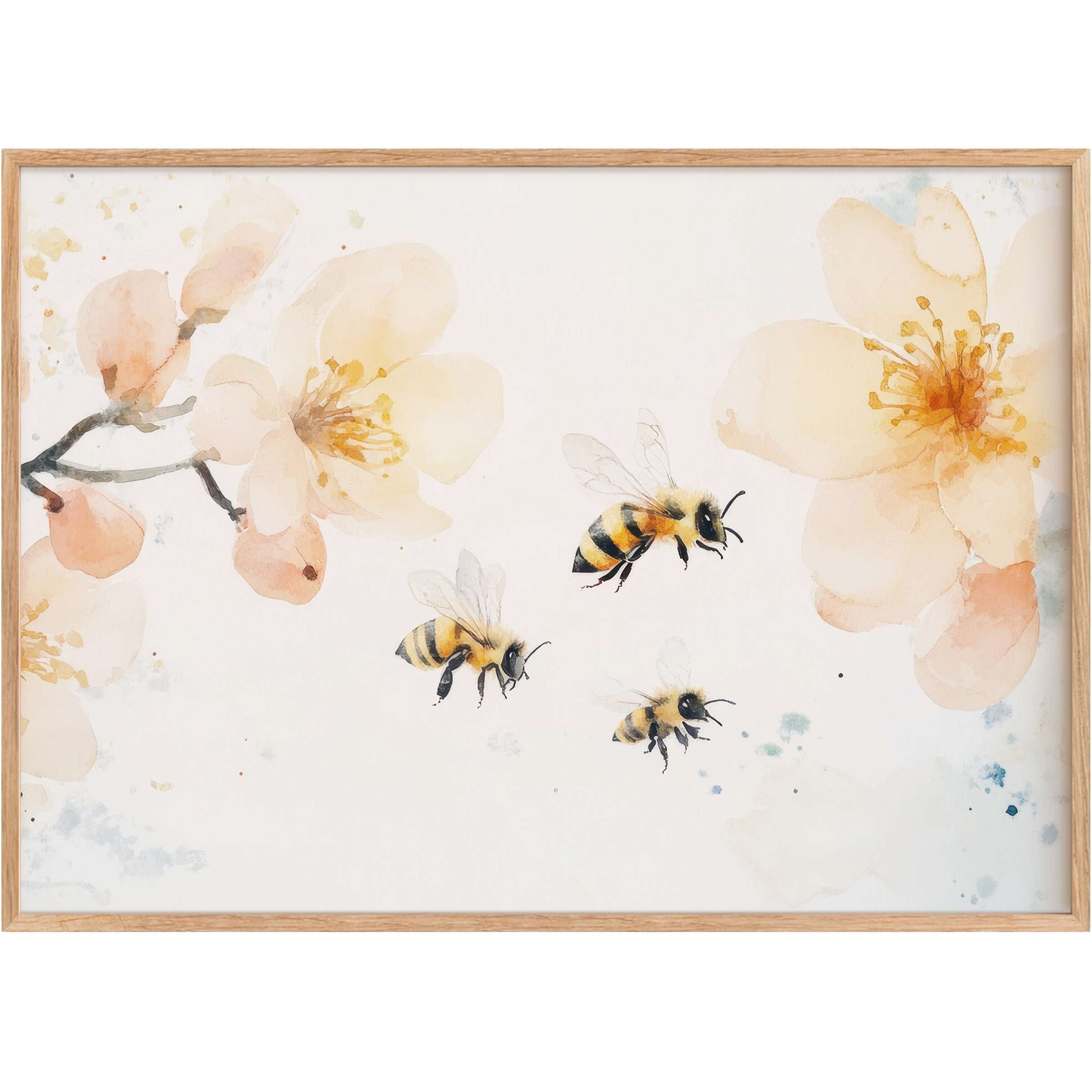 Soft blush and golden blooms with gentle bees create a serene, warm harmony in this nursery printable wall art