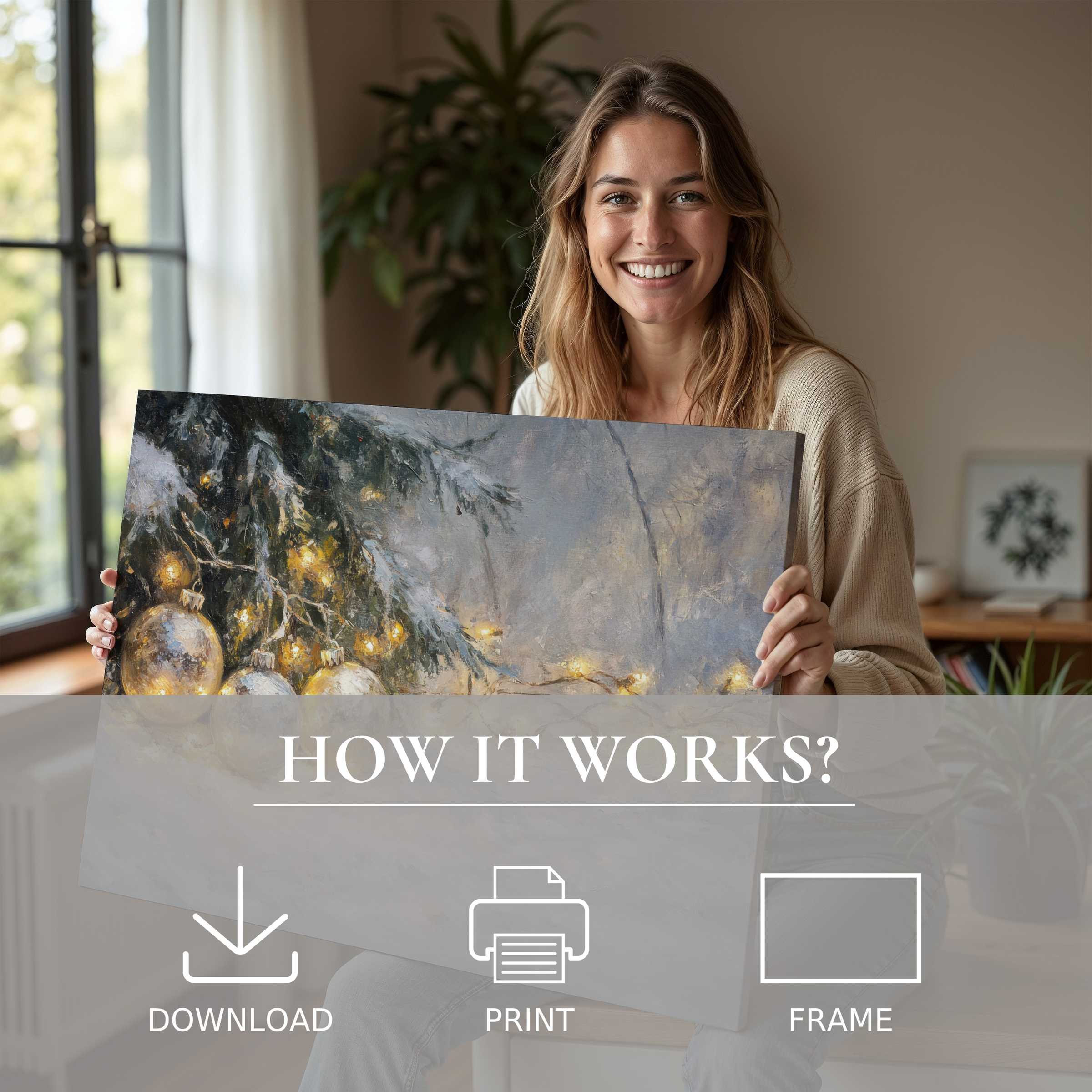 Radiant Christmas digital art print evokes warmth and joy, seamlessly enhancing modern living with effortless elegance