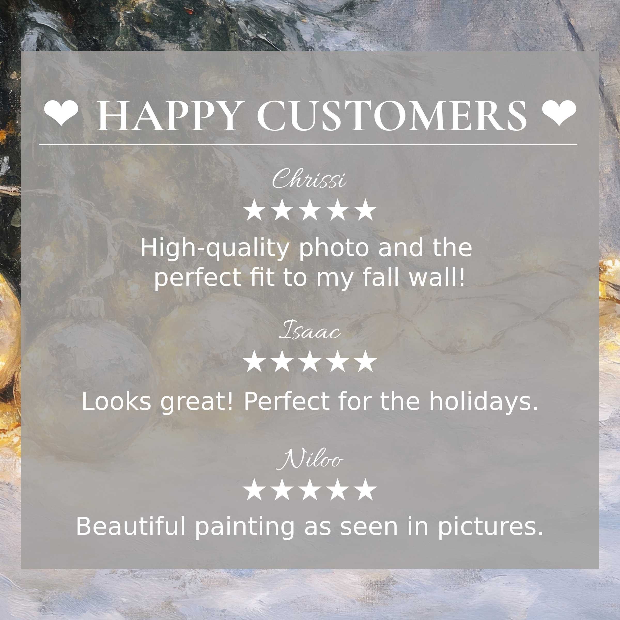 christmas art for Frame TV with abstract muted earth tones, happy customer reviews highlight trust and elegance