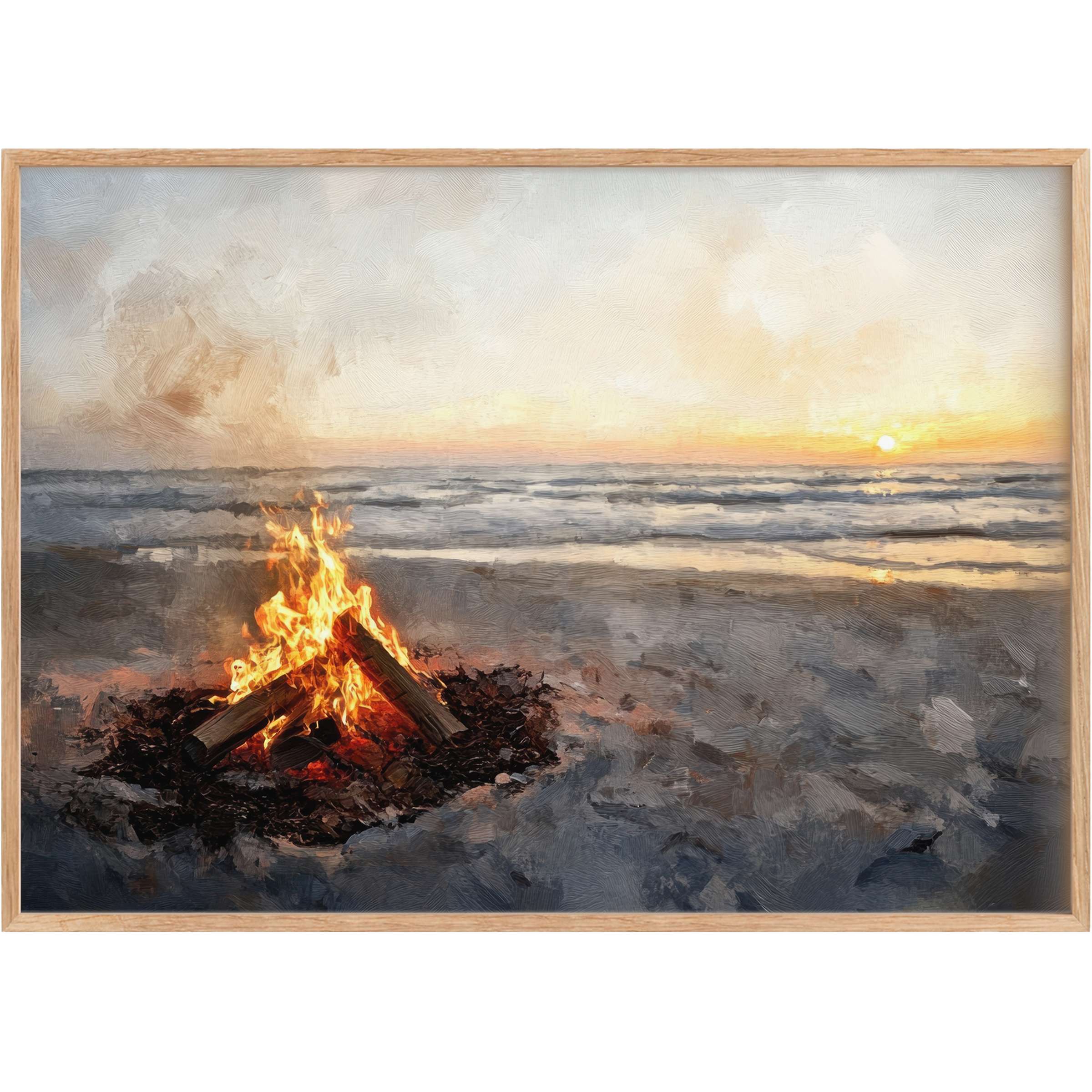 Coastal printable wall art infuses serene blues and warm amber tones, evoking a radiant, peaceful beachside sunset