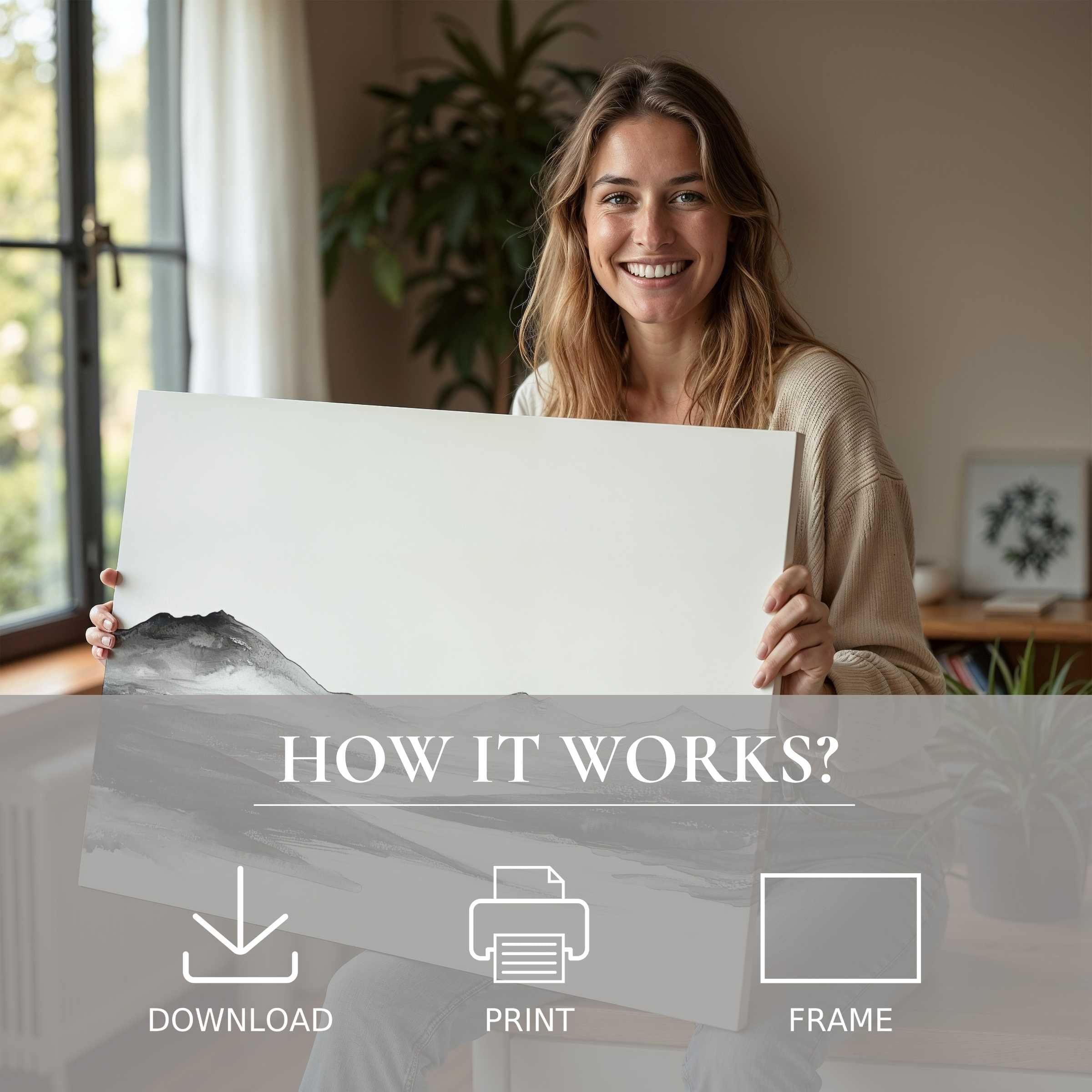 Graceful connection with black and white digital art print, elevating serene interiors through effortless style and joy