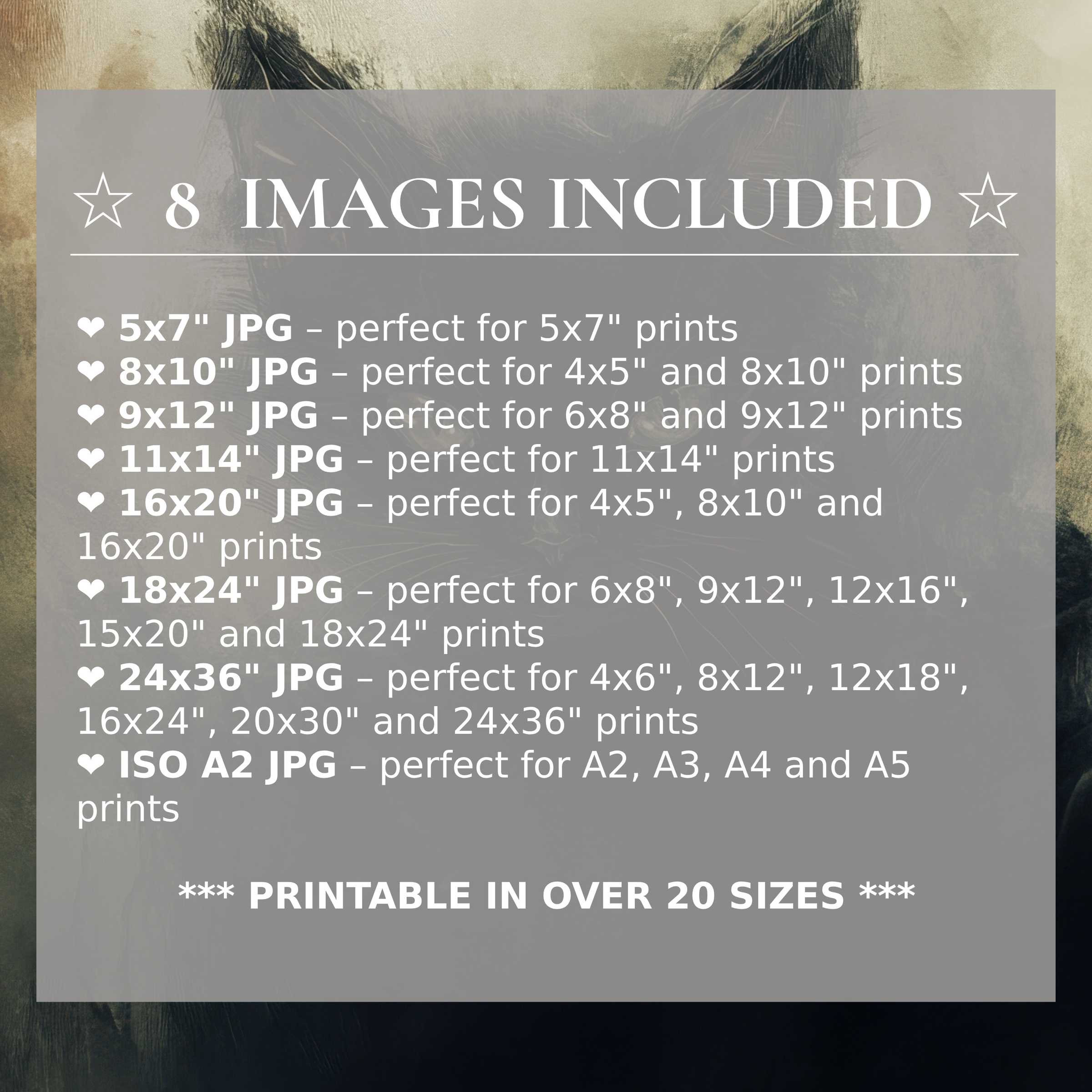 Halloween digital print featuring a hauntingly elegant black cat in muted sepia and cream tones, delivered in 8 high-quality sizes included for seamless integration into modern, sophisticated interiors, offering versatile and timeless style