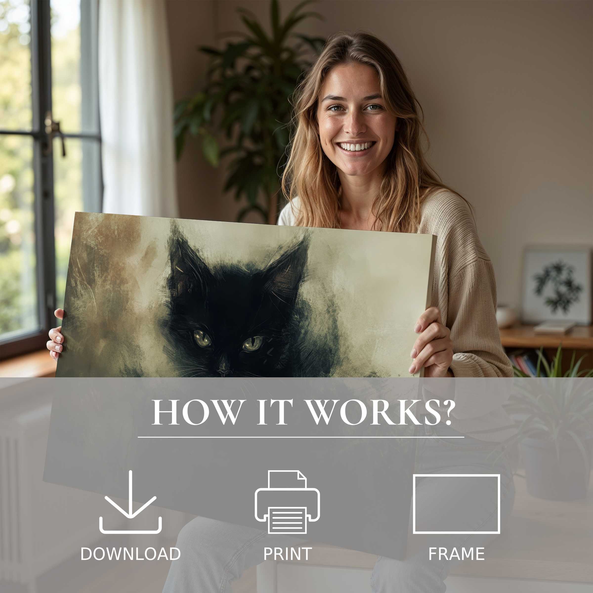 Radiant joy as art transforms a modern home with this hauntingly elegant Halloween digital art print
