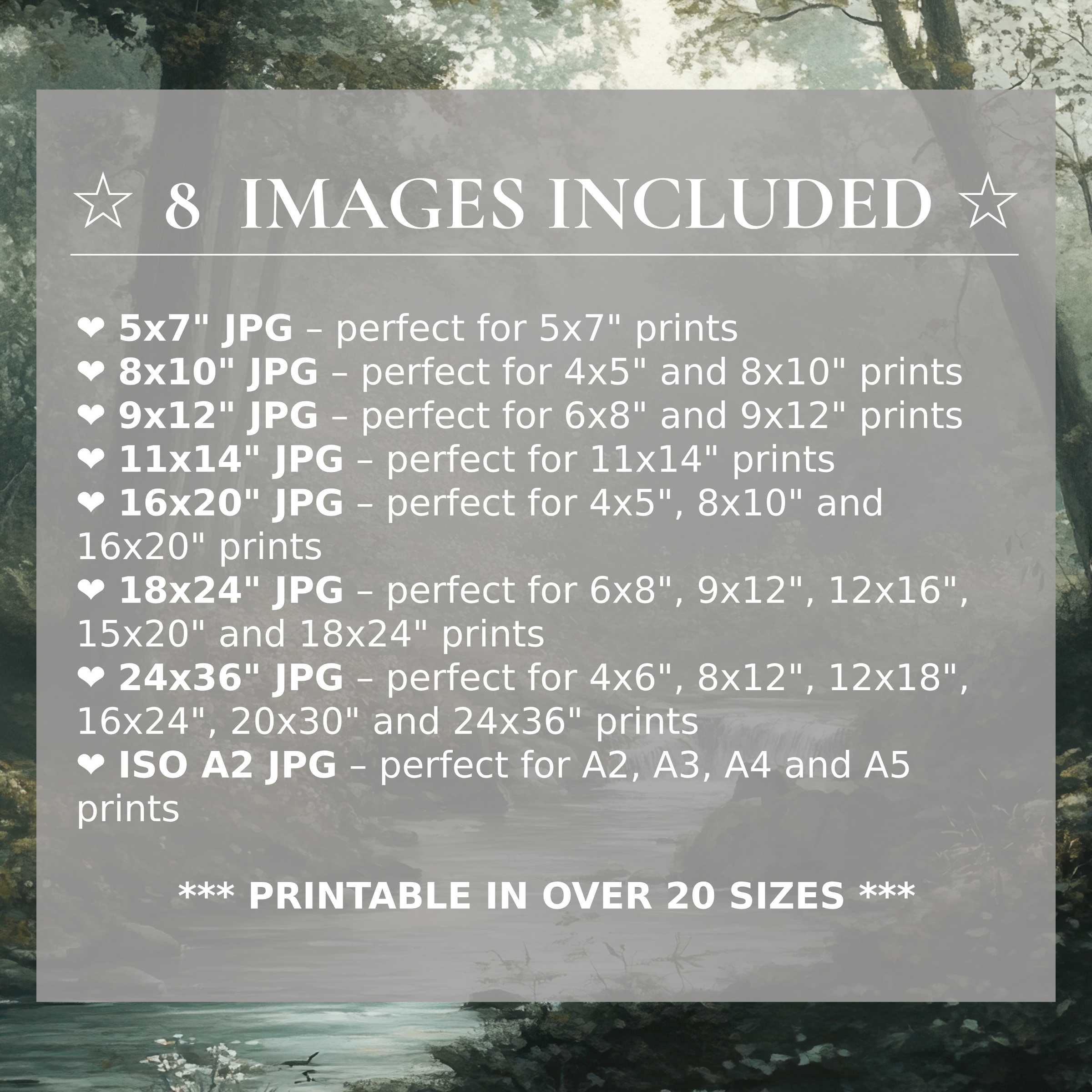 Vintage digital print evoking serene forest greens and soft light, delivered in 8 high-quality sizes to elevate modern interiors with timeless elegance and versatile style