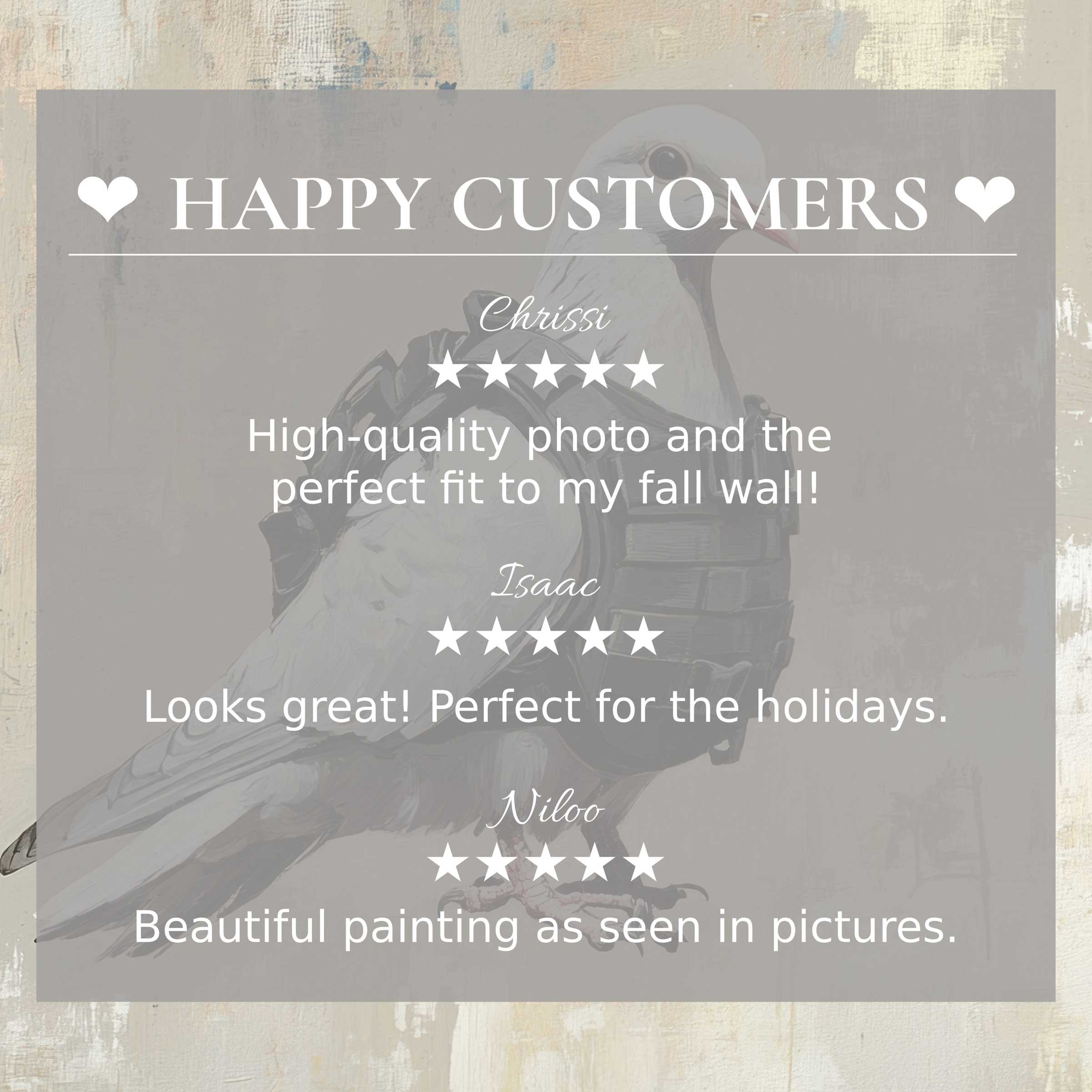 Street art for Frame TV with soft neutral tones, showcasing happy customer reviews and elegant home decor trust