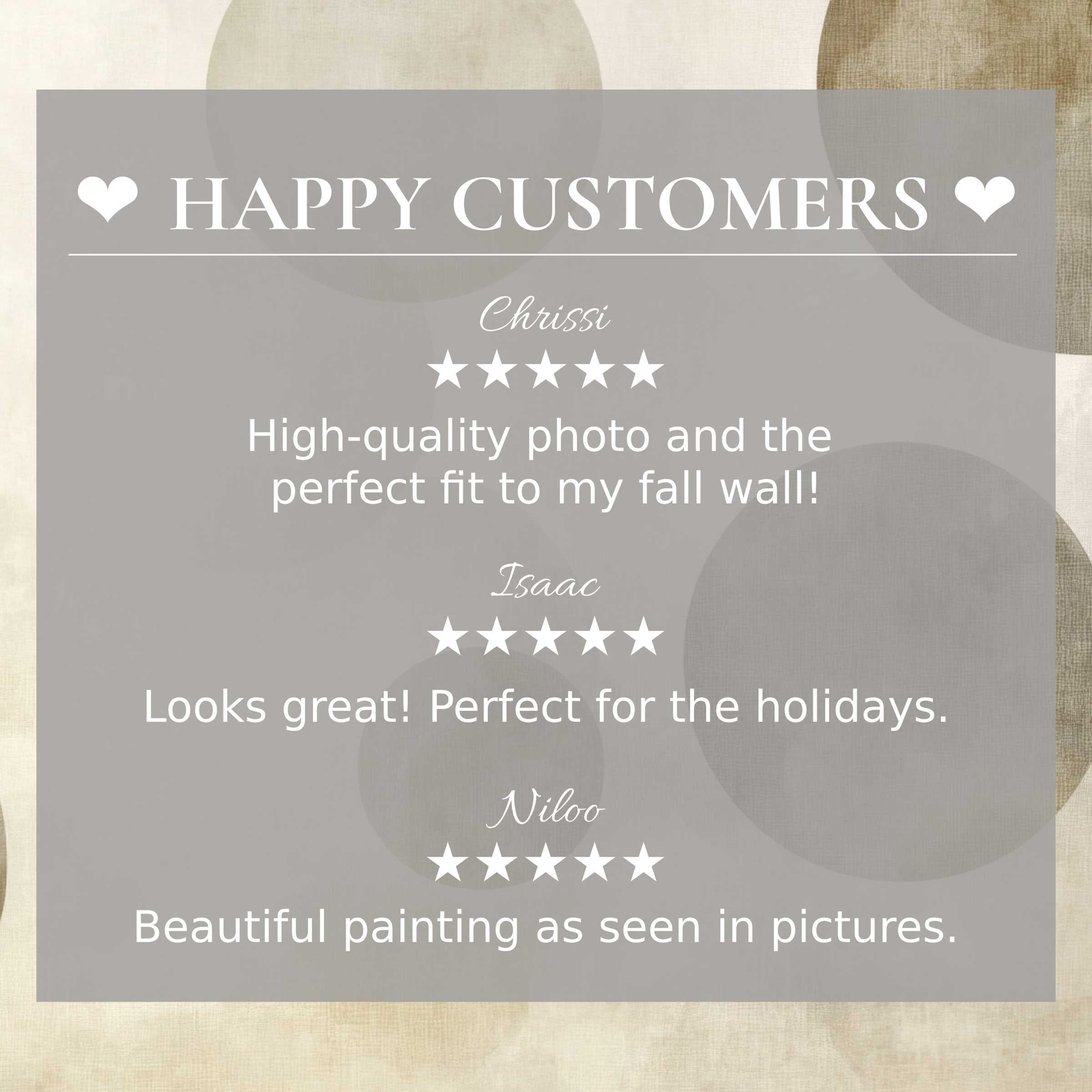 Neutral art for Frame TV with abstract beige circles background; happy customer reviews build trust and elegance