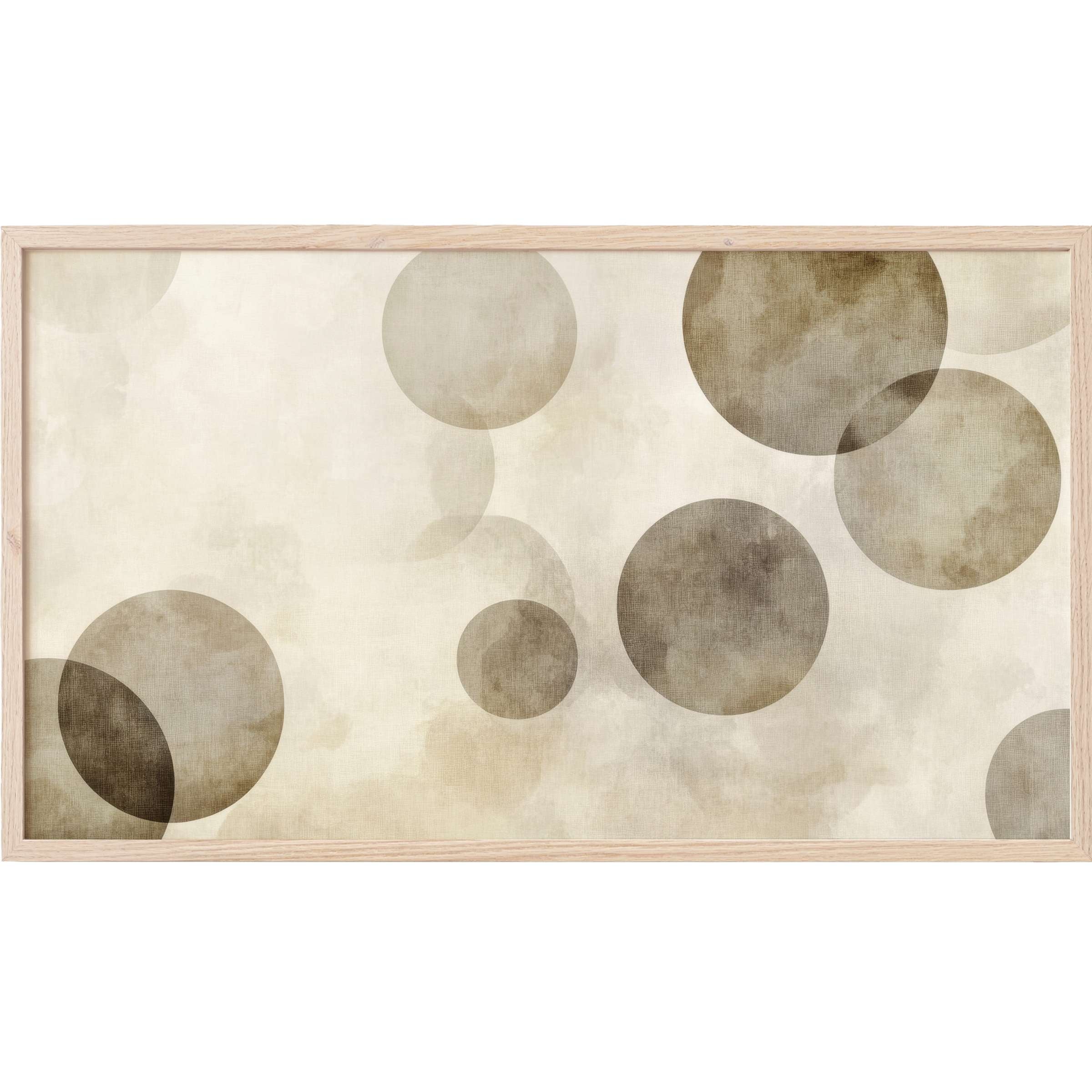 Neutral Frame TV Art with layered textured beige and taupe circles in a soft, modern minimalist design
