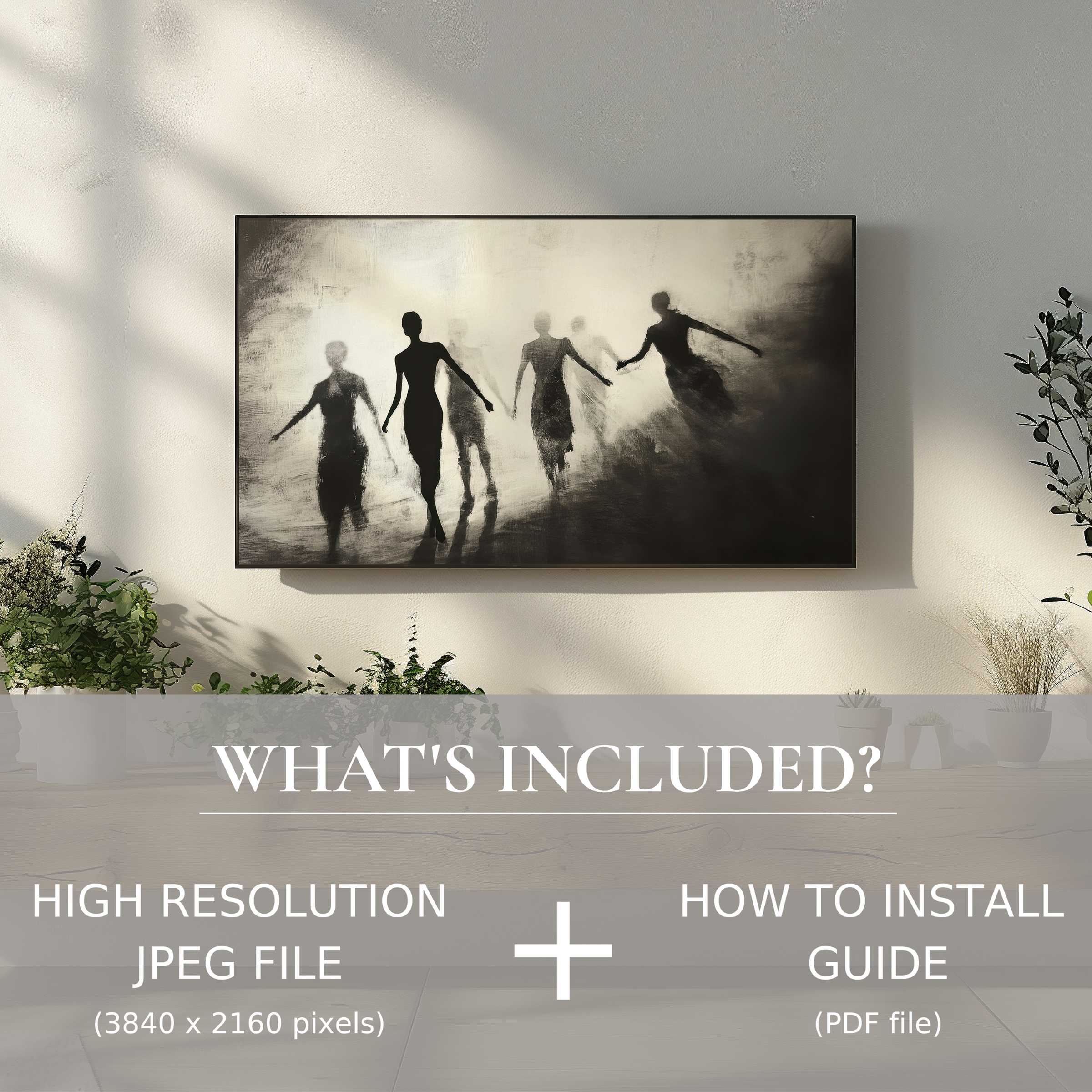 Elegant black and white digital TV art download enhances modern living spaces with easy digital use and stylish ambiance