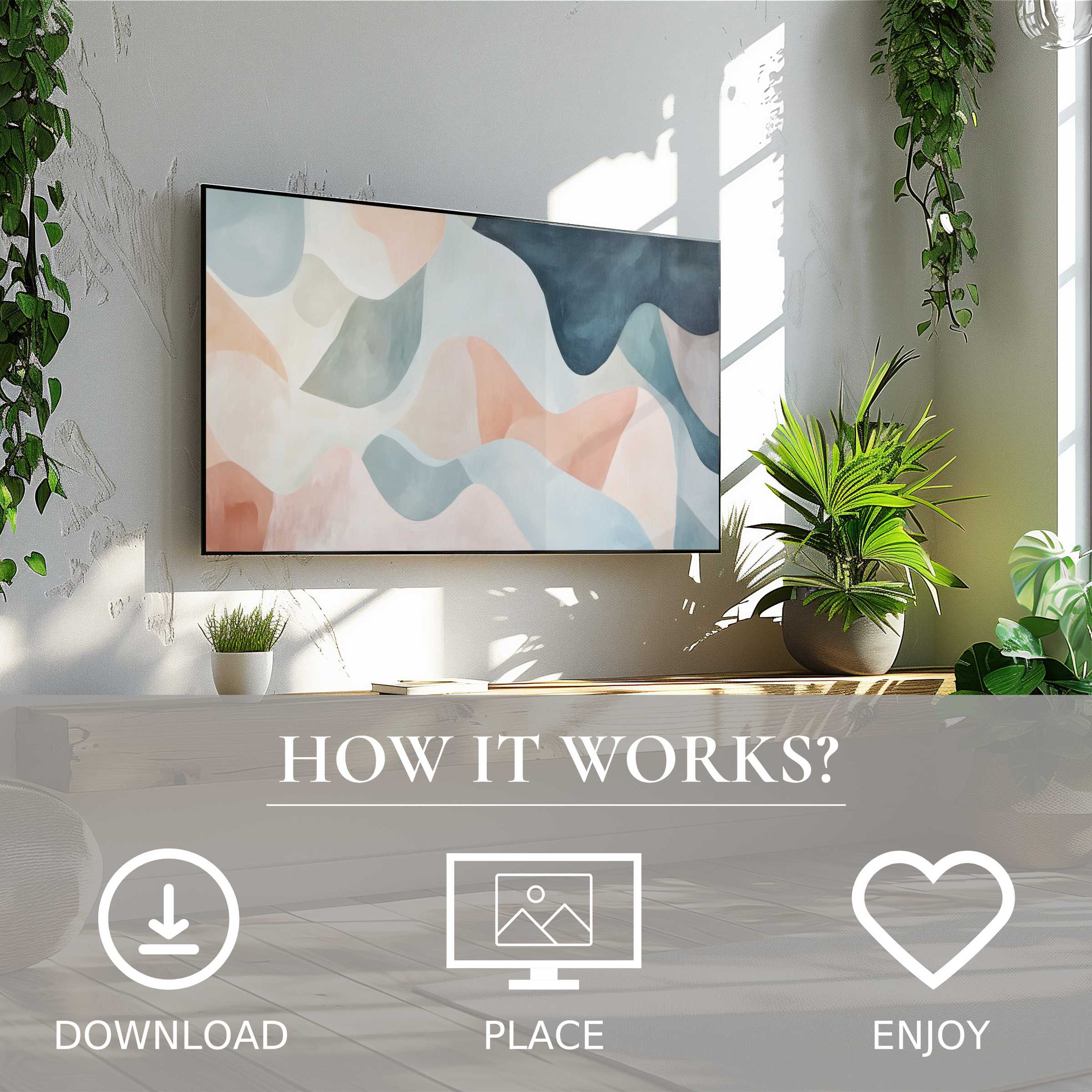 Abstract art for Samsung TV with soft sunset tones enhances your space Easy digital download, place, and enjoy modern decor