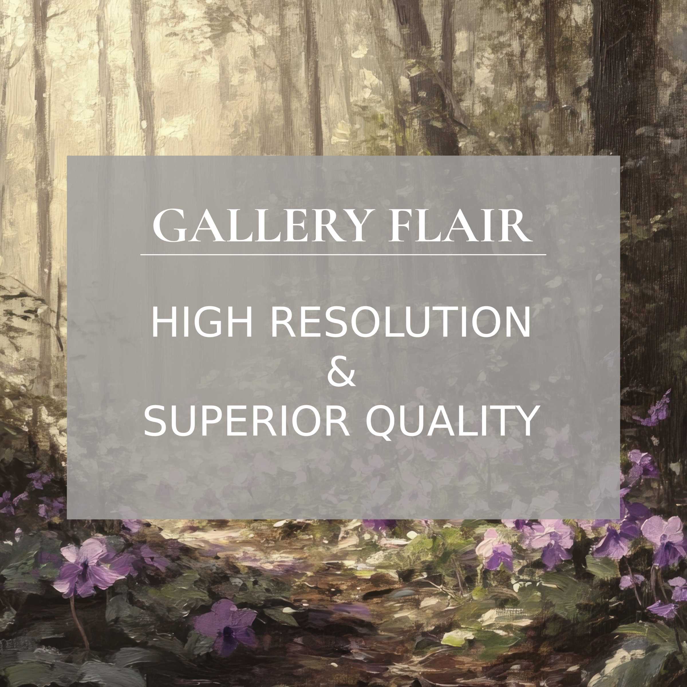 Elegant botanical Frame TV picture showcasing a serene forest scene with vivid purples in high resolution and clarity