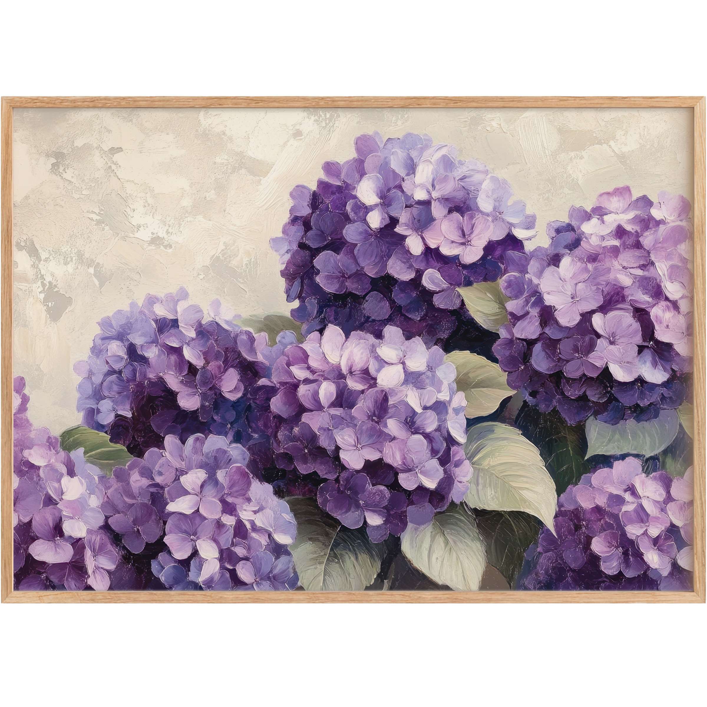 Lavish floral printable wall art in rich violet and lilac hydrangeas, imparting a serene, elegant ambiance to refined living spaces
