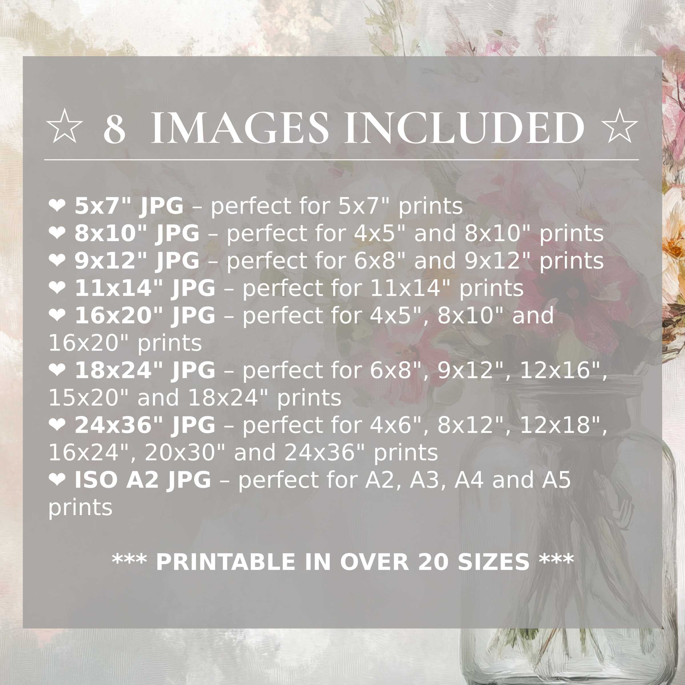 Radiant spring digital print in soft pinks and muted greens, elevating modern interiors with 8 high-quality sizes included