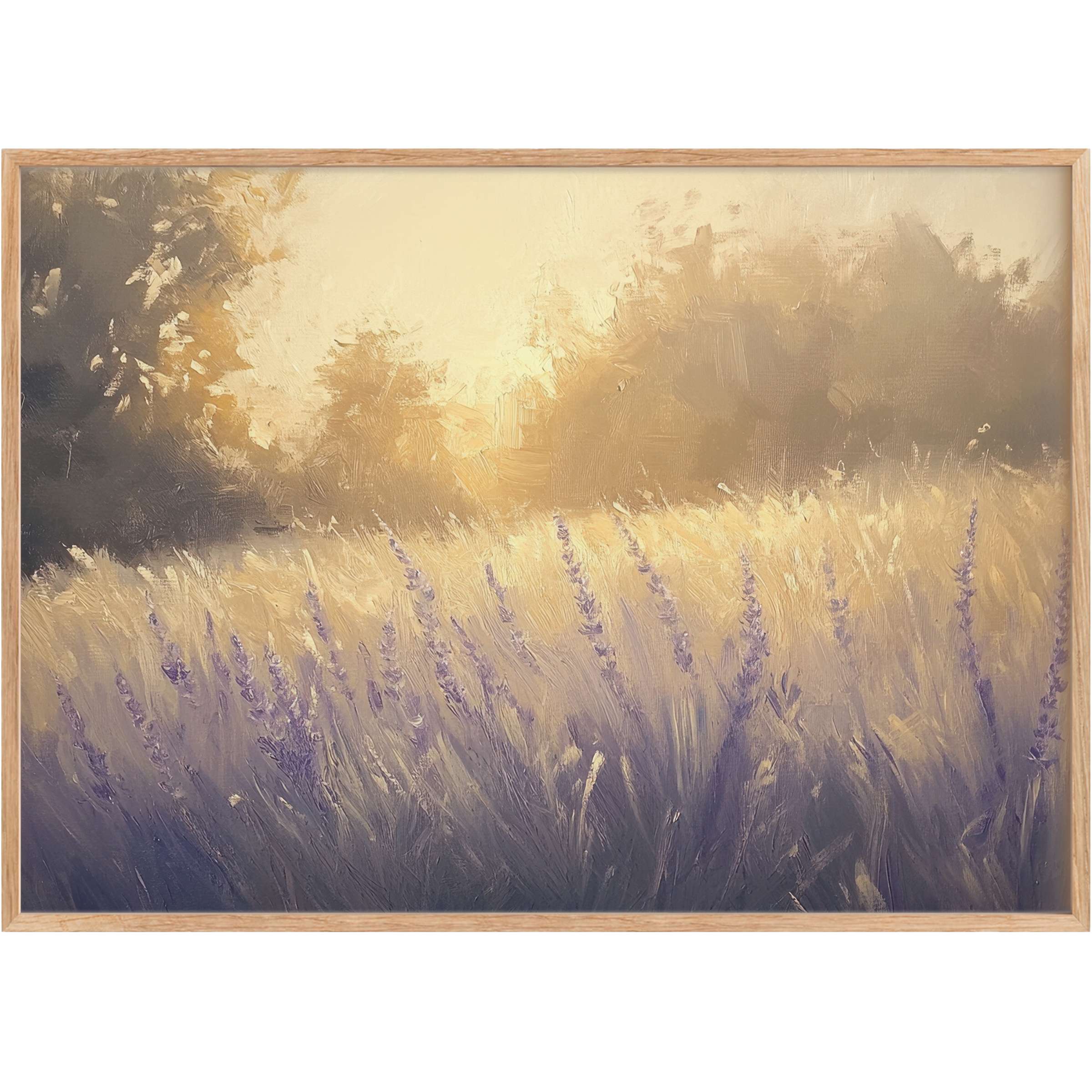 Radiant summer printable wall art capturing golden sunlight over a lavender field, evoking serene, warm tranquility