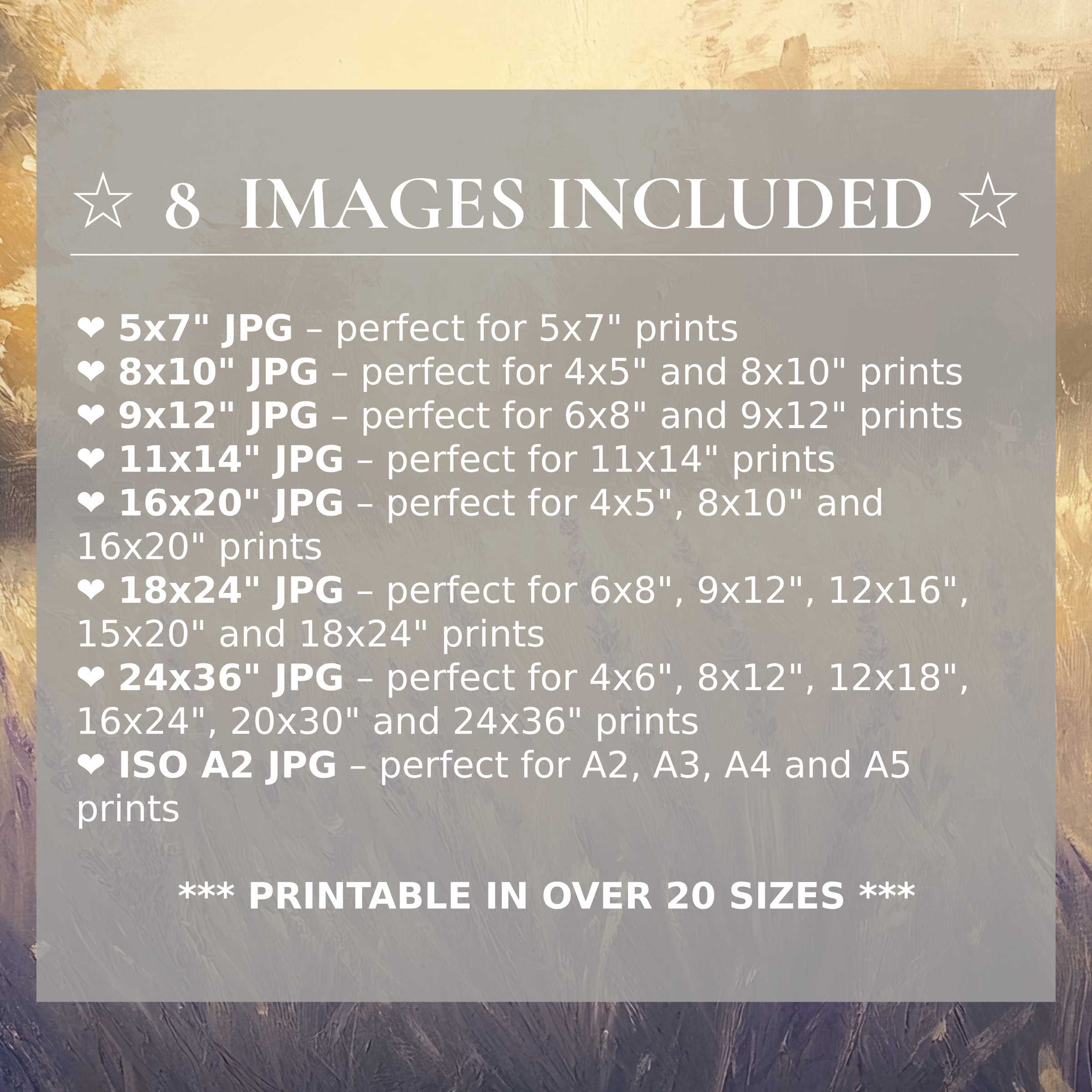 Radiant summer digital print in warm gold and lavender hues, elevating modern interiors with style; includes 8 high-quality sizes