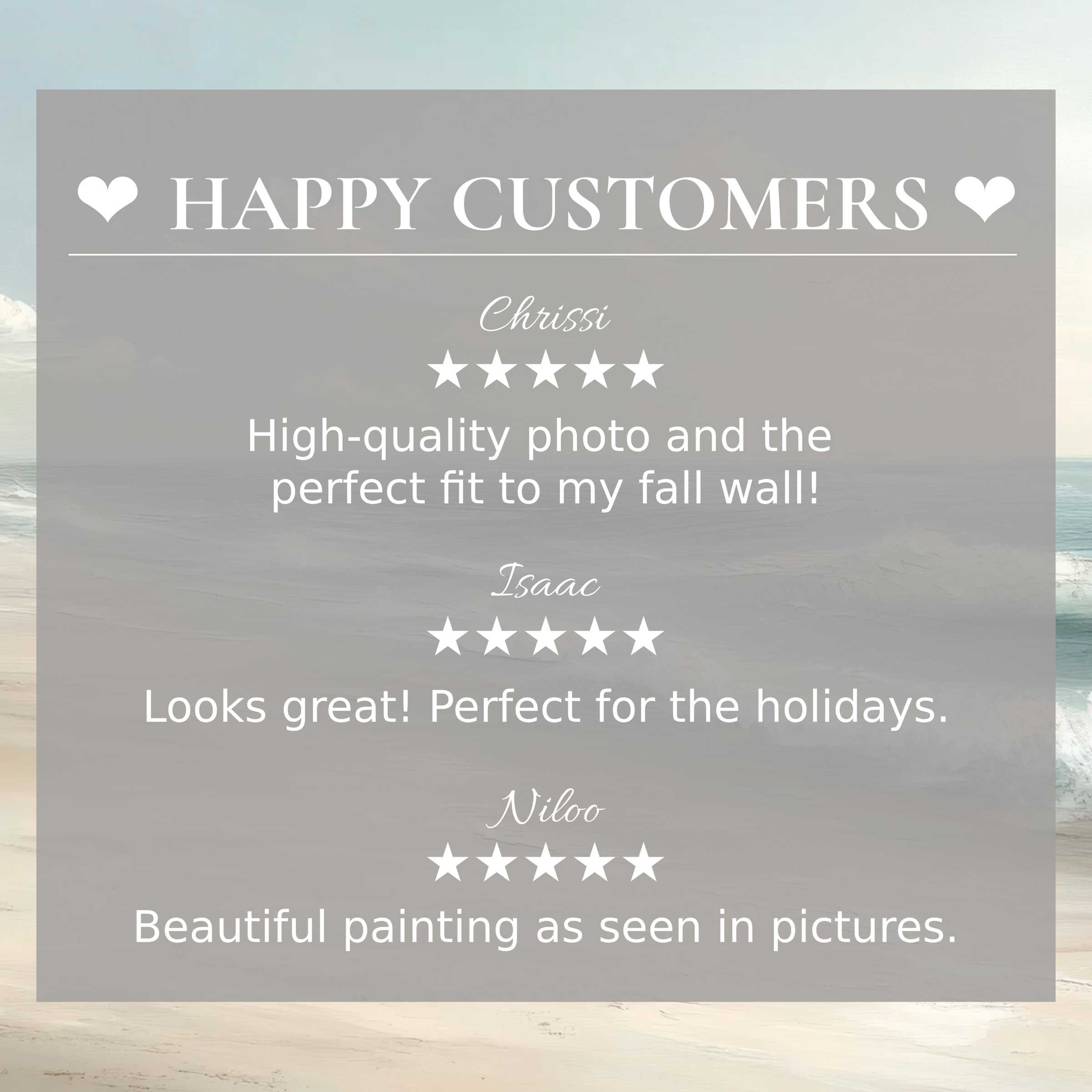 Landscape art for Frame TV with abstract ocean view; happy customer reviews build trust and elegant appeal