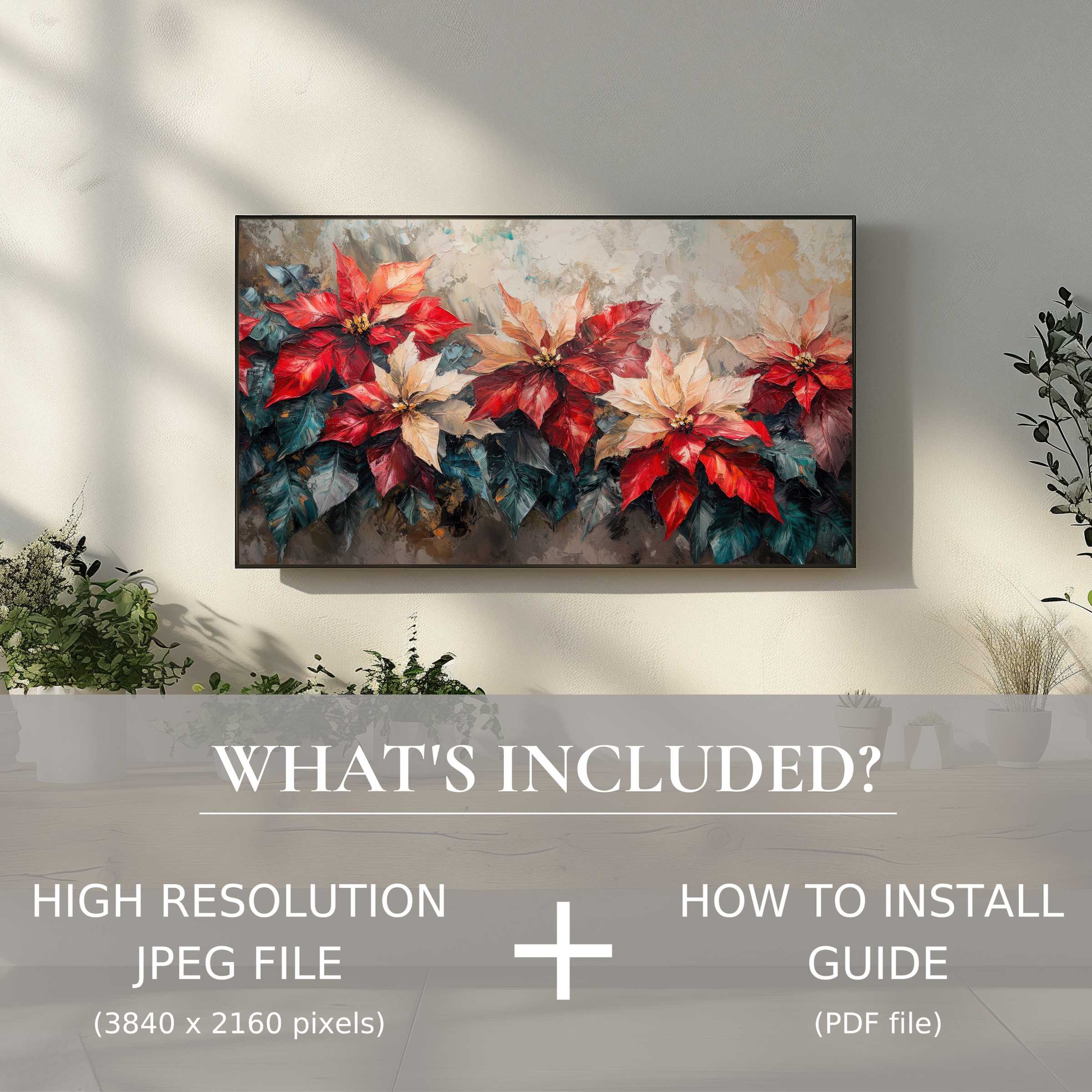 Elegant botanical digital TV art download enhances modern living spaces with easy digital use and vivid floral appeal