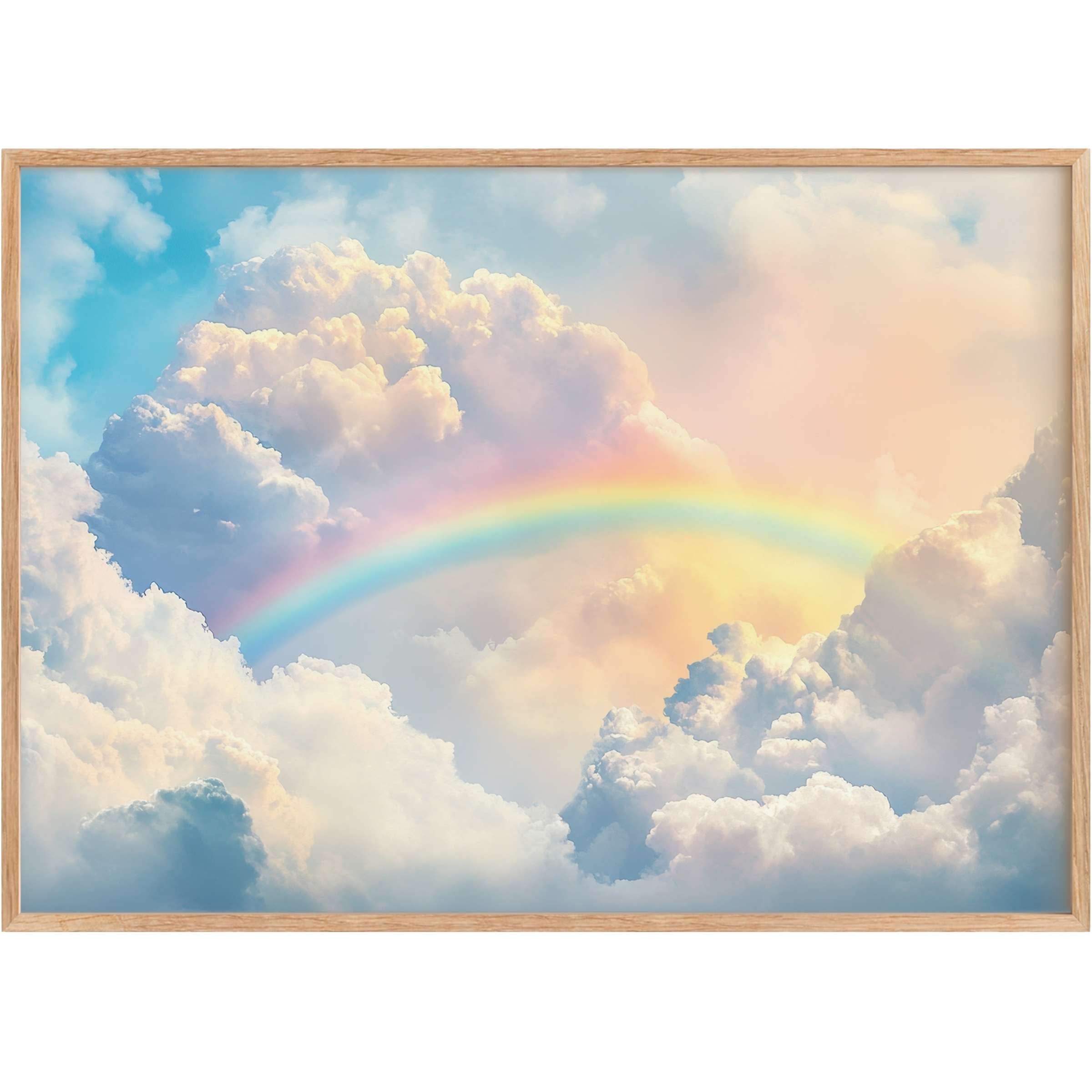 Serene nursery printable wall art with soft pastel clouds and a gentle rainbow, evoking warmth and dreamy tranquility