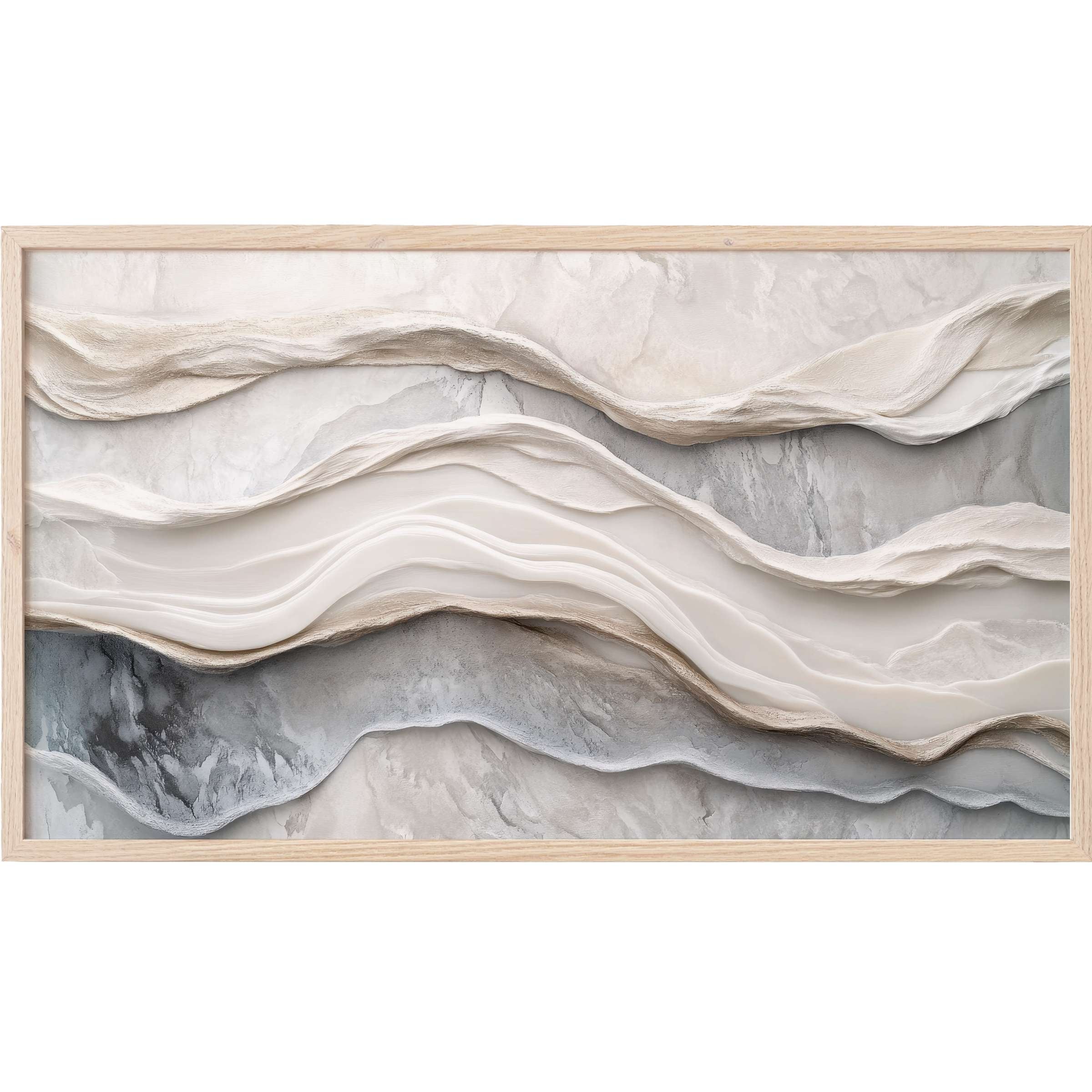 Elegant neutral Frame TV Art with flowing textured layers in soft beiges, grays, and whites for modern interiors