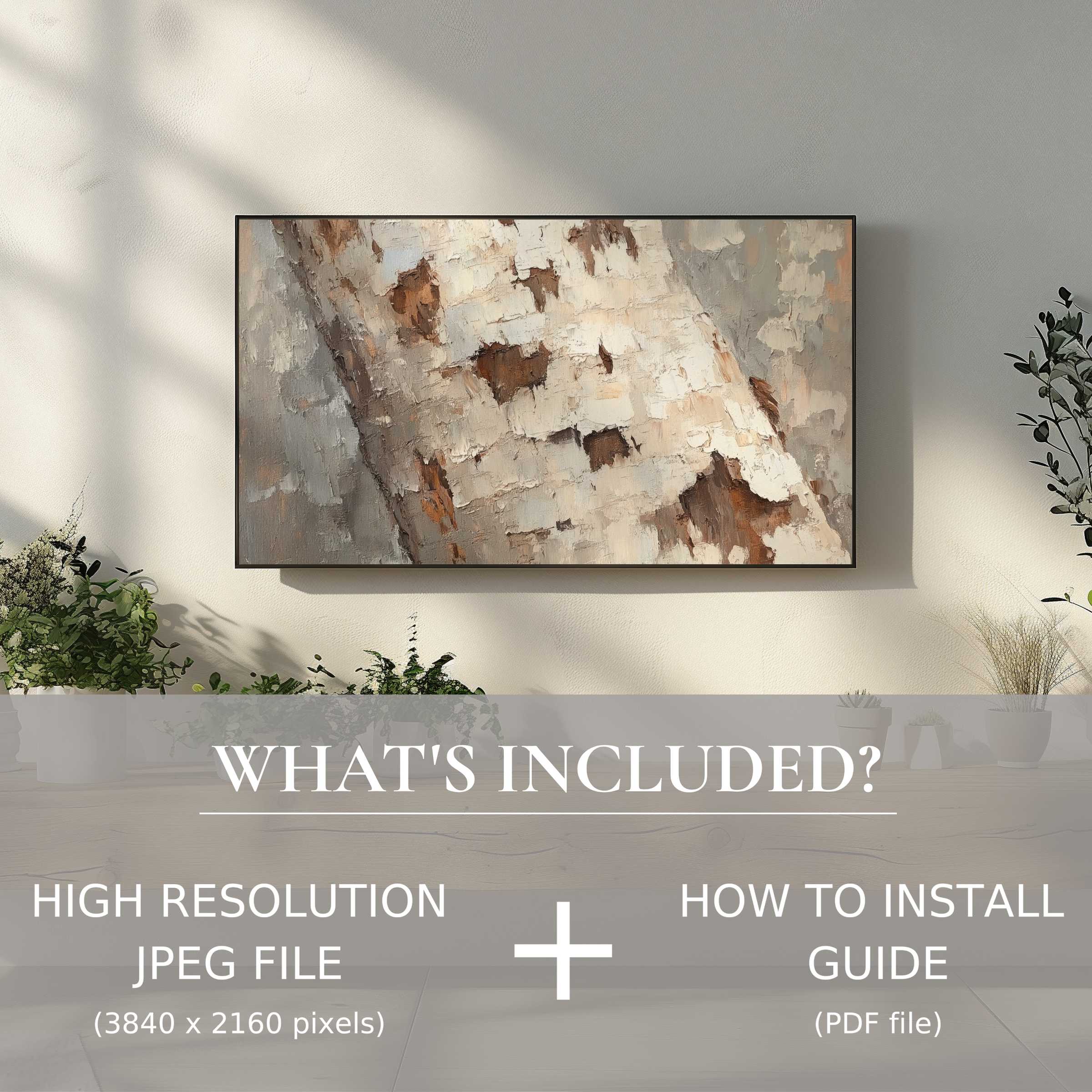 Elegant tree digital TV art download elevates your living space with easy digital use and timeless natural texture