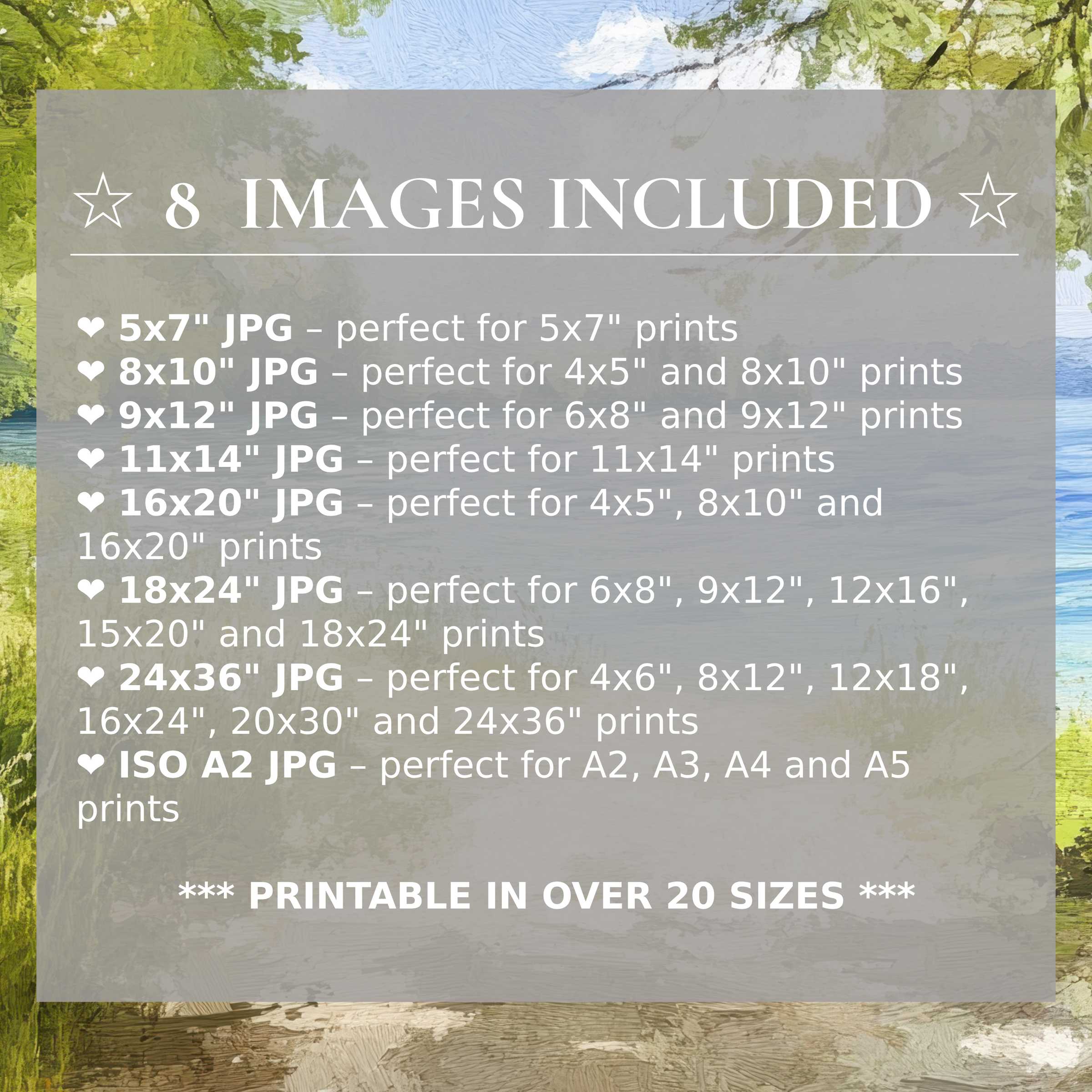 Radiant summer digital print in lush greens and serene blues, delivered in 8 high-quality sizes to elevate modern interiors with versatile elegance